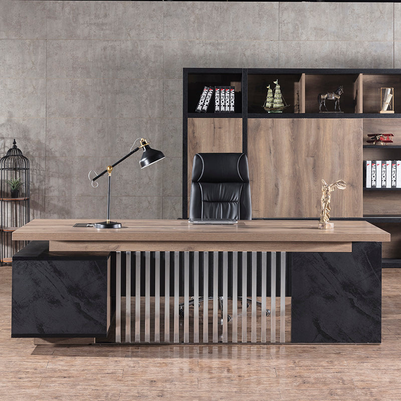 DAXTON Executive Desk with Right Return 2.4M Warm Oak & Black - Premium Office Furniture for Home & Business Workspaces