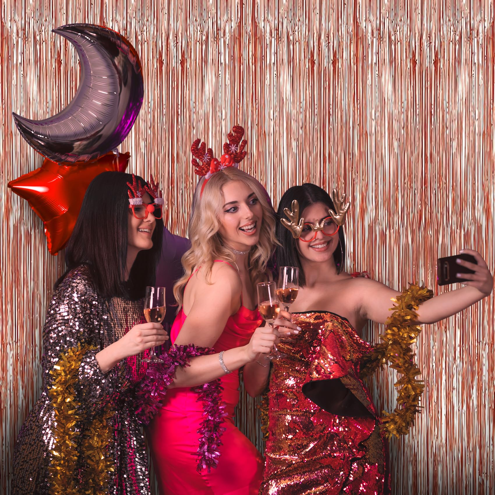 3 Pack Rose Gold Foil Fringe Backdrop Curtains - 3.3x9.9ft Tinsel Party Decor for Birthday, Photo Booth, Galentines & Events - Shimmering Streamer Backdrop for Weddings, Baby Showers & Holiday Celebrations