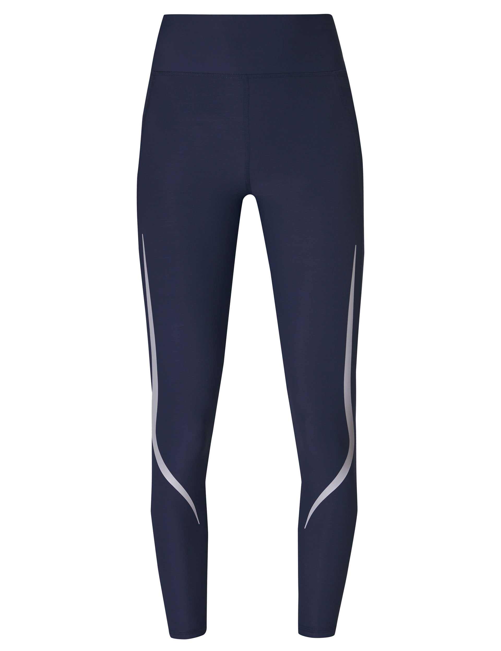 Zero Gravity 7/8 Illuminate Running Tight for Women - High Waist Yoga Pants with Reflective Details - Navy Blue - Perfect for Running, Yoga & Gym Workouts
