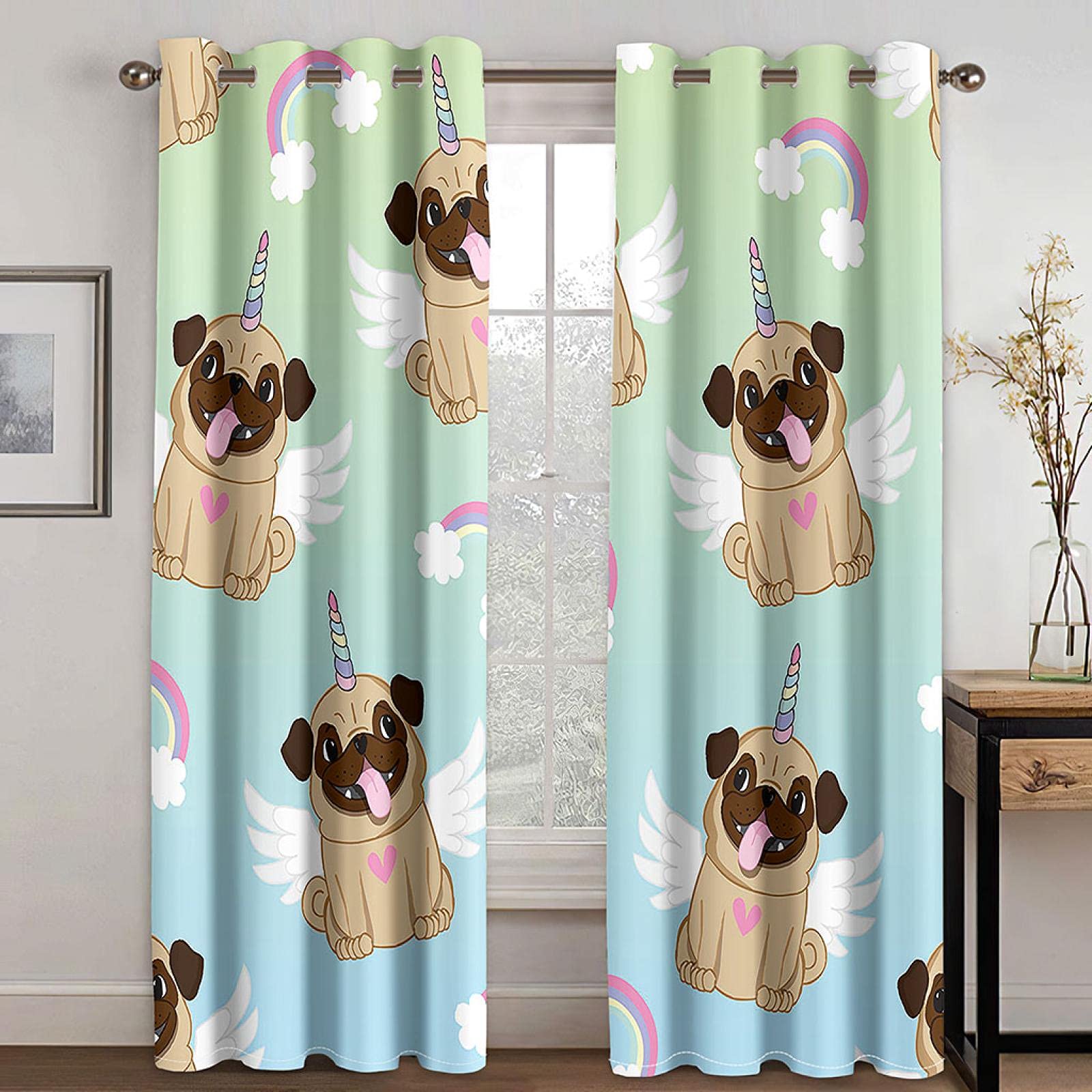 HAOGG 3D Cute Cartoon Dog Rainbow Blackout Curtains - 59x110 Inch (2 Panels) - Soundproof Thermal Insulating Eyelet Curtains for Living Room & Bedroom - Modern Stylish 3D Printed Design for Home Decor & Light Blocking
