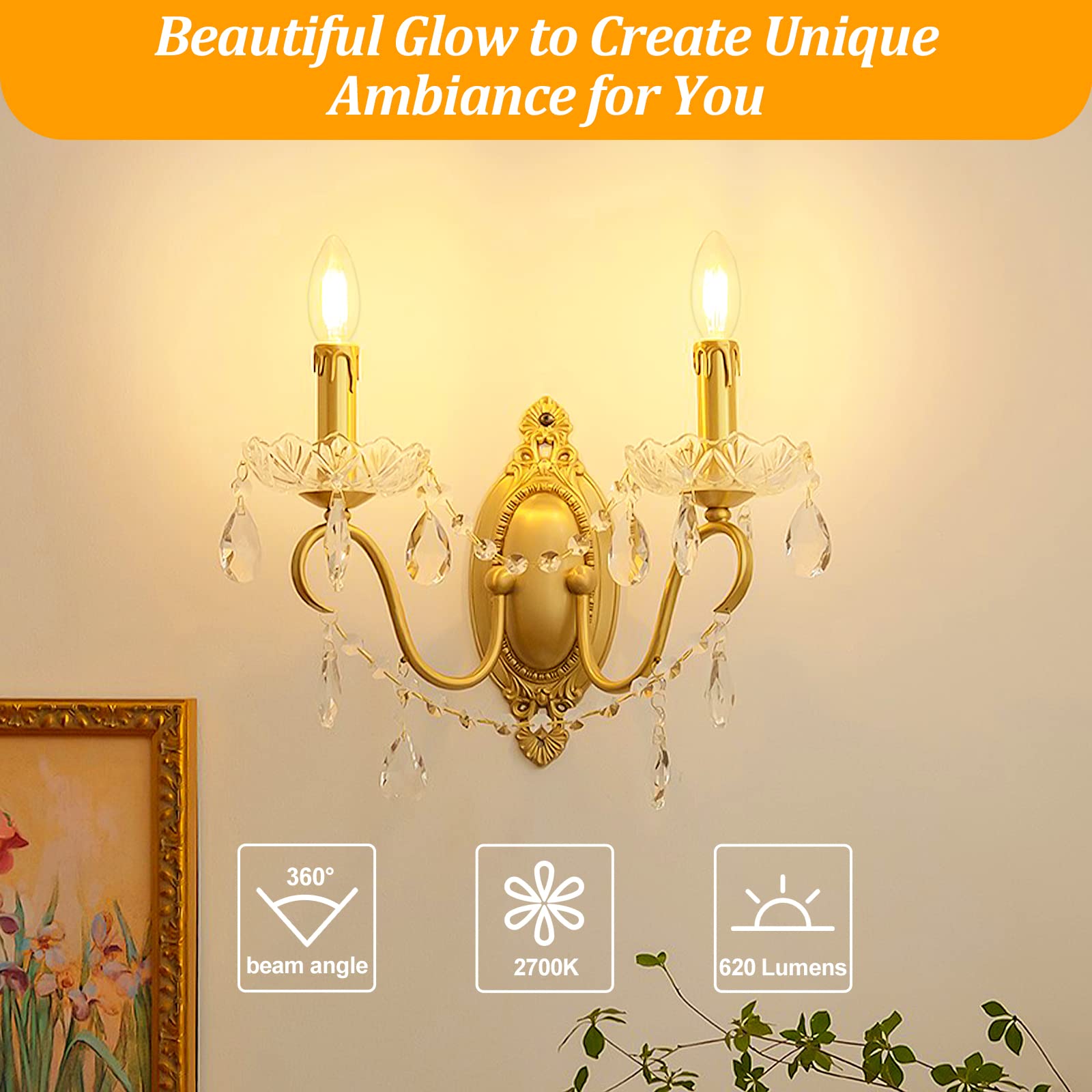 Brightever E12 LED Candelabra Light Bulbs 60W Equivalent, 5-Pack B11 6W Chandelier Bulbs, 620 Lumens 2700K Warm White Candle Light Bulbs - Clear Glass for Wall Sconces, Ceiling Fixtures & Decorative Lighting