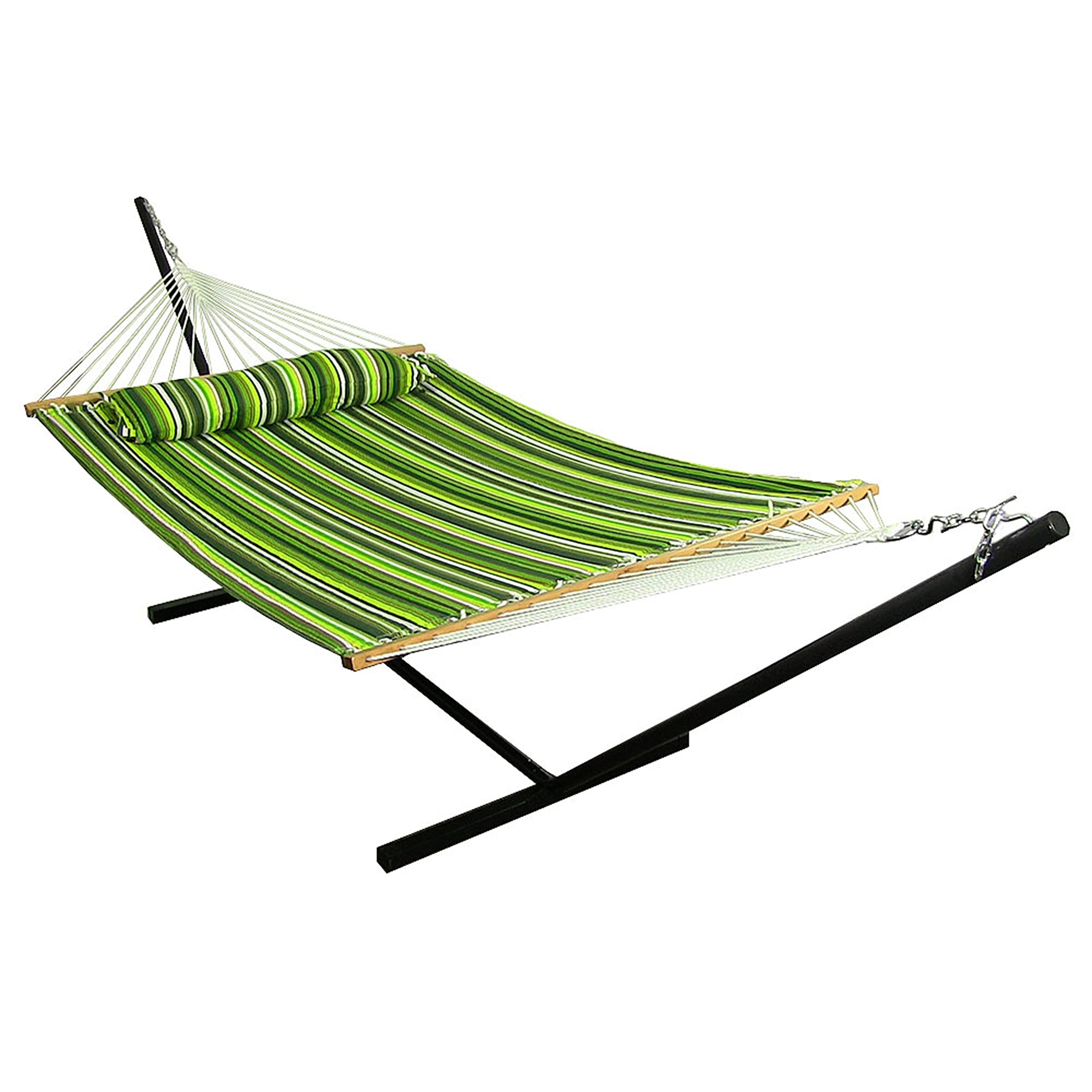 Best 2-Person 350lb Capacity Quilted Double Hammock with 12-Foot Stand - Outdoor Patio, Backyard & Camping Relaxation - Melon Stripe Design