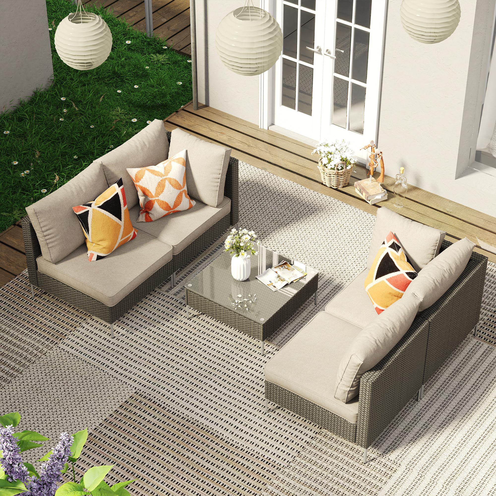 VICLLAX 2-Piece Wicker Patio Furniture Set - Outdoor Rattan Sofa Set with Cushions, Grey All-Weather Conversation Set for Deck, Backyard, Garden, Porch or Poolside Relaxation