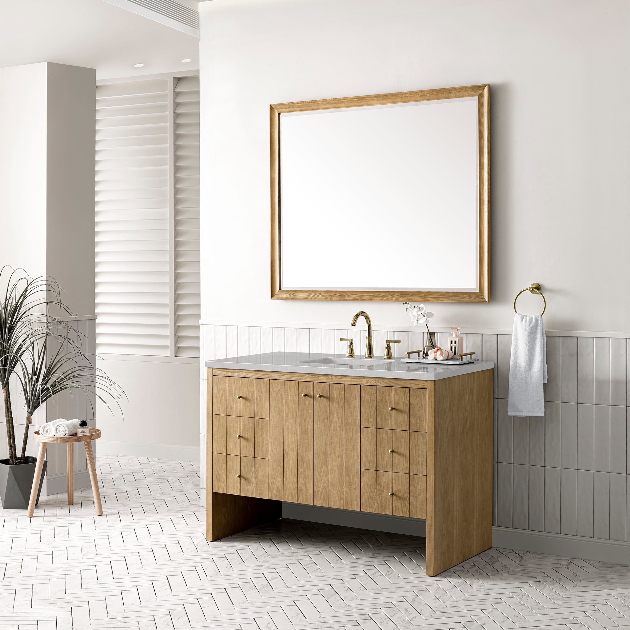 48 Inch Hudson Single Bathroom Vanity in Light Natural Oak with 3CM Eternal Serena Top - Perfect for Modern Home Renovations & Small Space Bathrooms