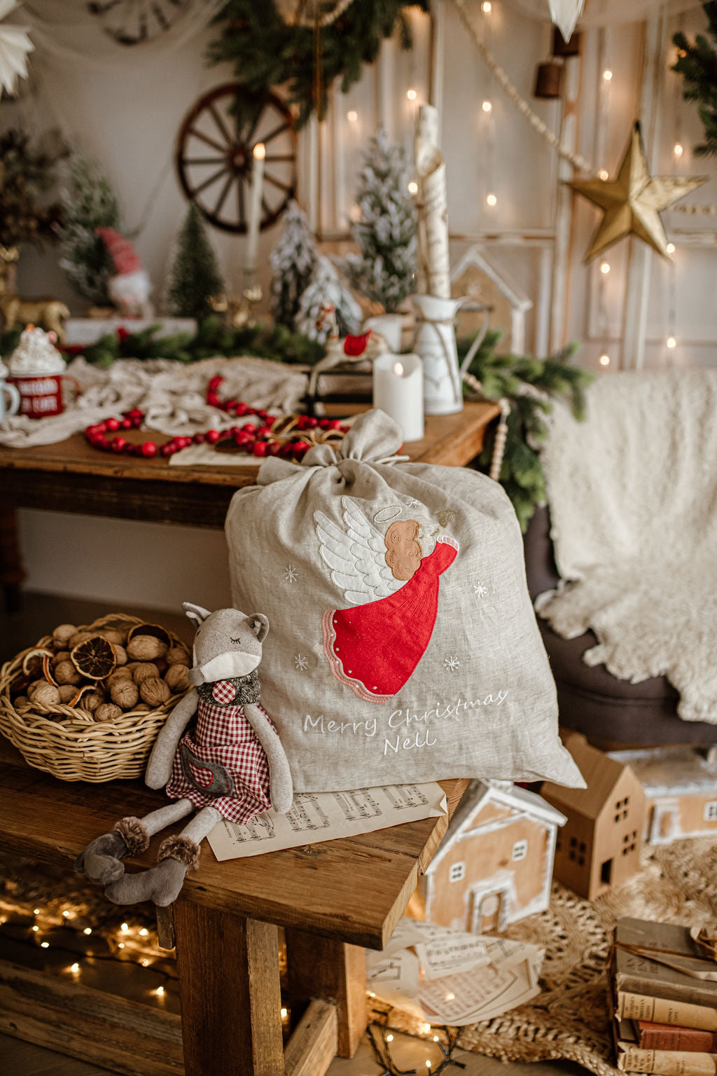 Personalized Santa Sack with Angel Design - Christmas Gift Bag for Kids, Stocking Stuffer, Holiday Decor - Perfect for Christmas Morning & Festive Home Decor