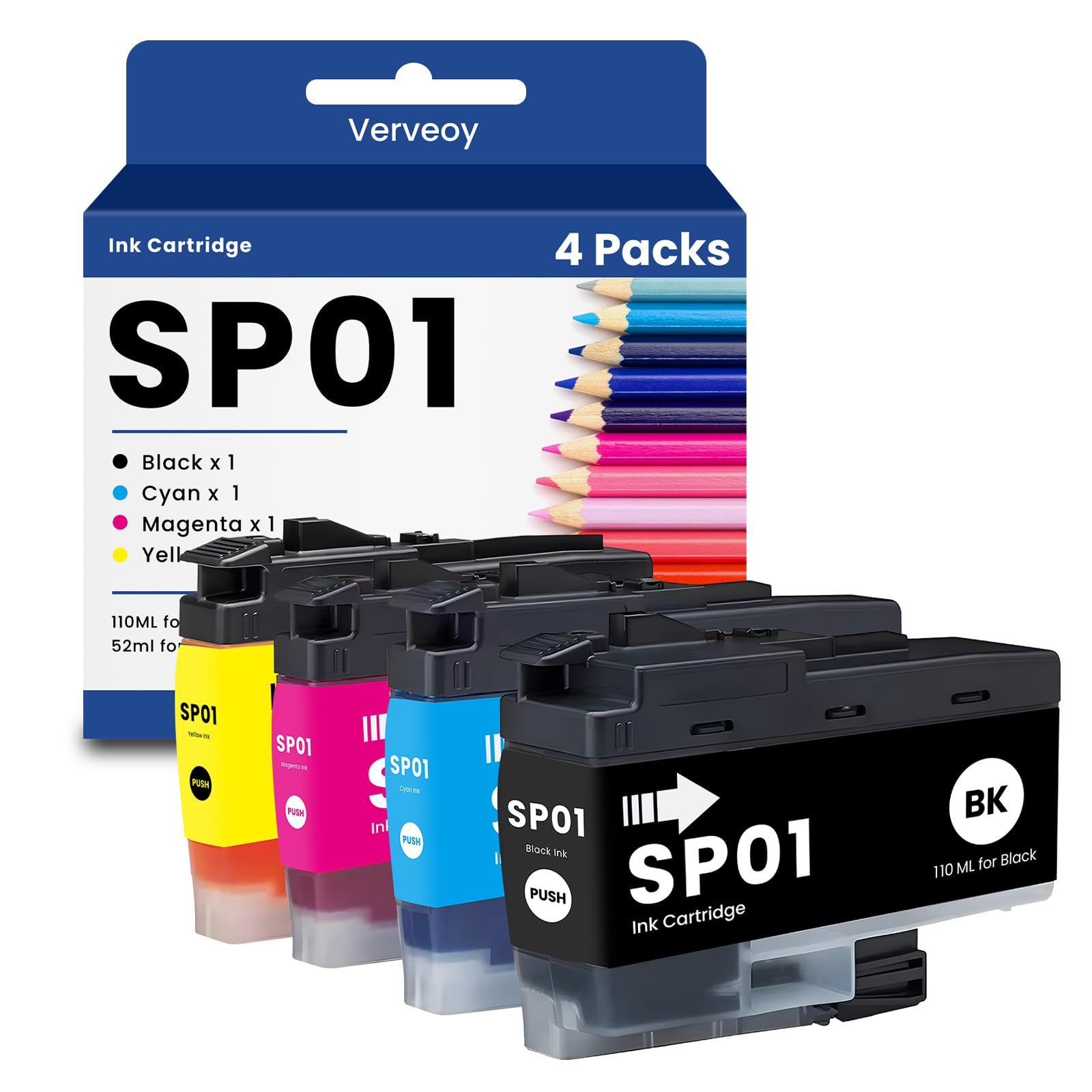SP01 Sublimation Ink Cartridge 4-Pack (BCMY) - Remanufactured SP01BK, SP01CS, SP01MS, SP01YS - Compatible with Brother SP-1/SP1 Sublimation Inkjet Printer - Perfect for T-Shirt, Mug & Photo Printing