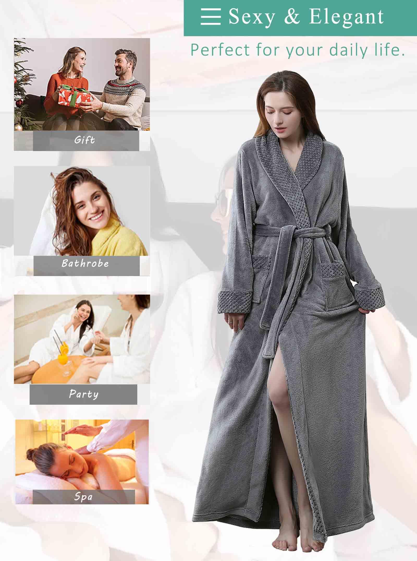 Artfasion Women's Long Fleece Robe - Soft Warm Winter Bathrobe with Pockets, Floor Length Flannel House Coat for Relaxing at Home, Spa Days & Cozy Evenings