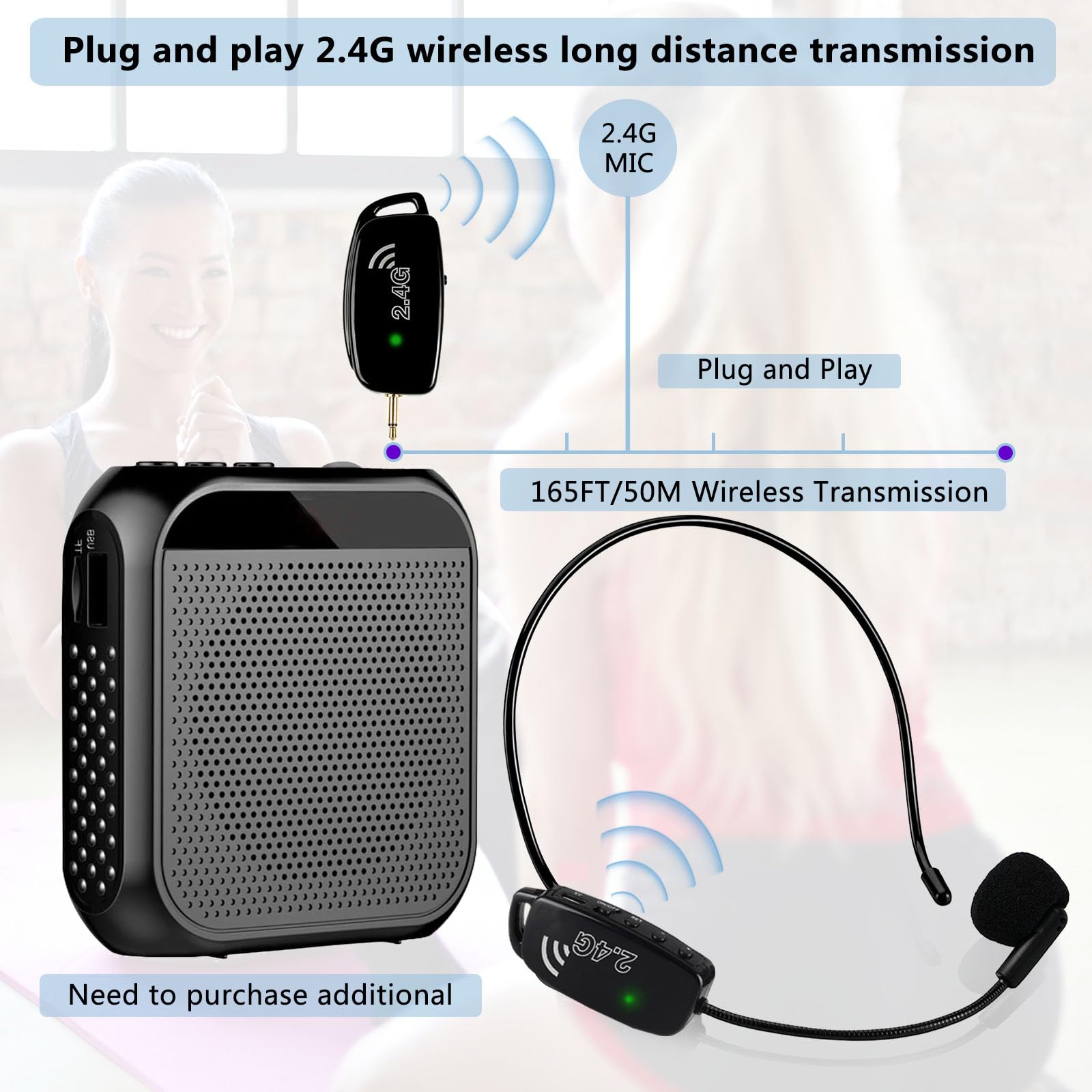 2.4G Wireless Microphone Headset & Handheld Mic 2-in-1 - 160ft Range with 1/8