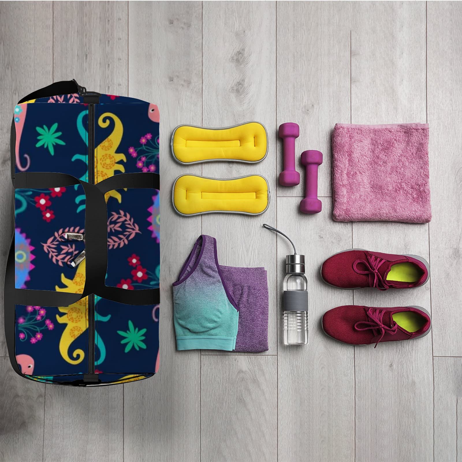 **Black Dinosaur Print Kids Sports Tote Bag - Waterproof Gym Backpack with Shoulder Strap & Side Pockets for Boys, Girls, Men & Women - Perfect for School, Travel, Sports & Storage**