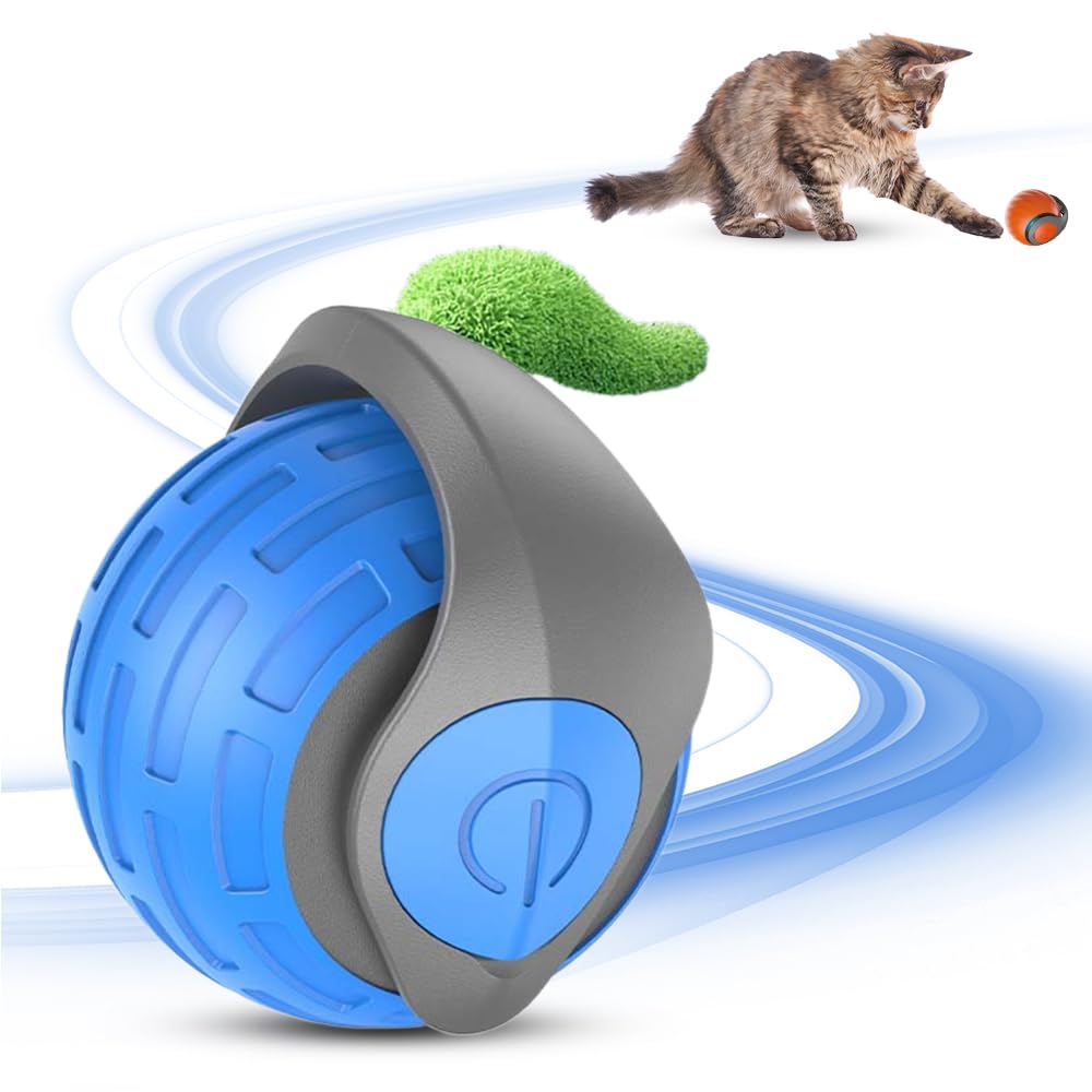 AIIONP 2025 New Speedy 3.0 Interactive Cat Toy Ball with Tail - 2 Speed Adjustable Automatic Moving Cat Toy for Indoor Cats - Blue (1 Pack) - Perfect for Playtime, Exercise & Boredom Relief for Your Feline Friend