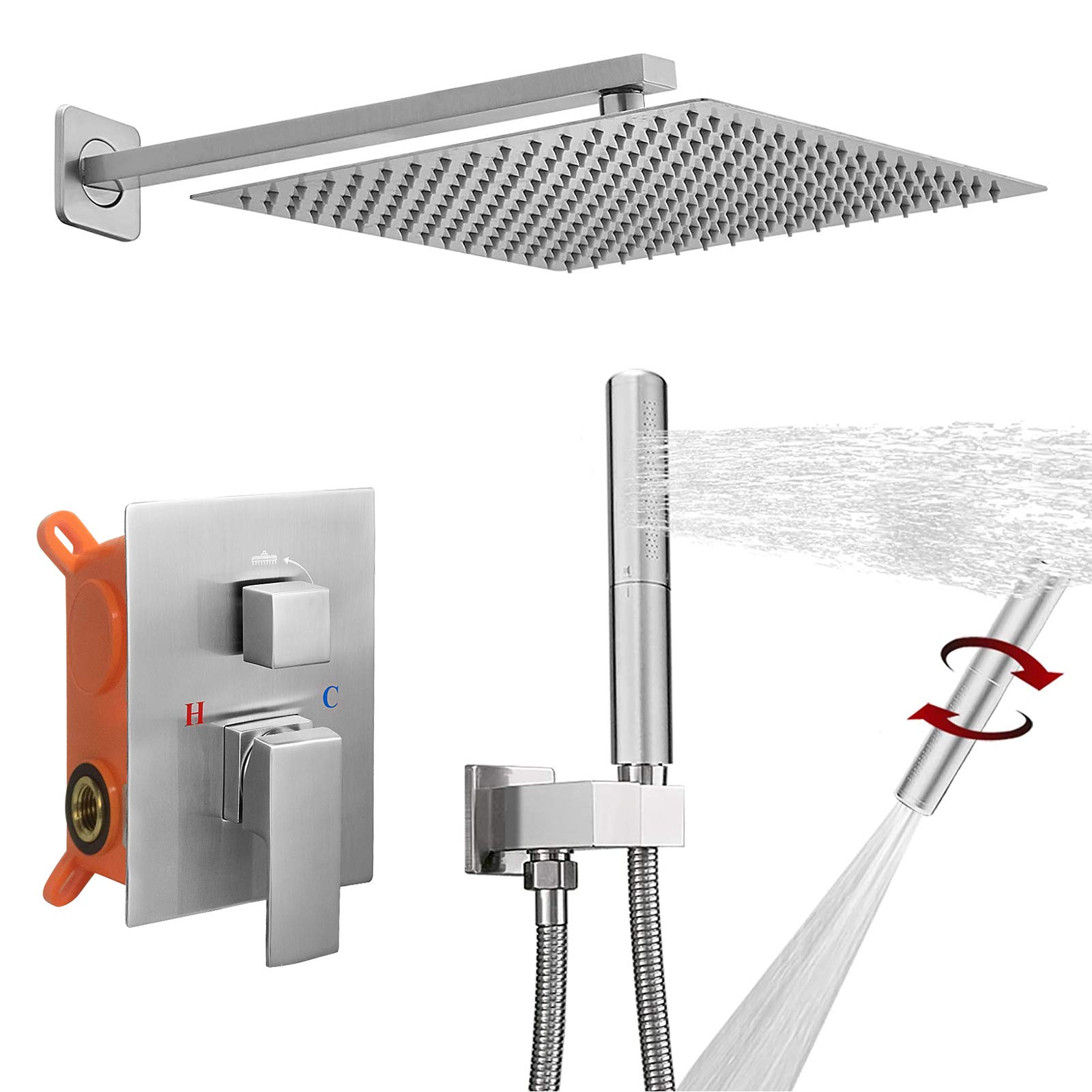 Premium 12 Inch Rain Shower Head with Handheld Sprayer - High Pressure Wall Mounted Shower System Combo Set in Brushed Nickel - Perfect for Luxurious Bathroom Renovation & Spa-Like Shower Experience