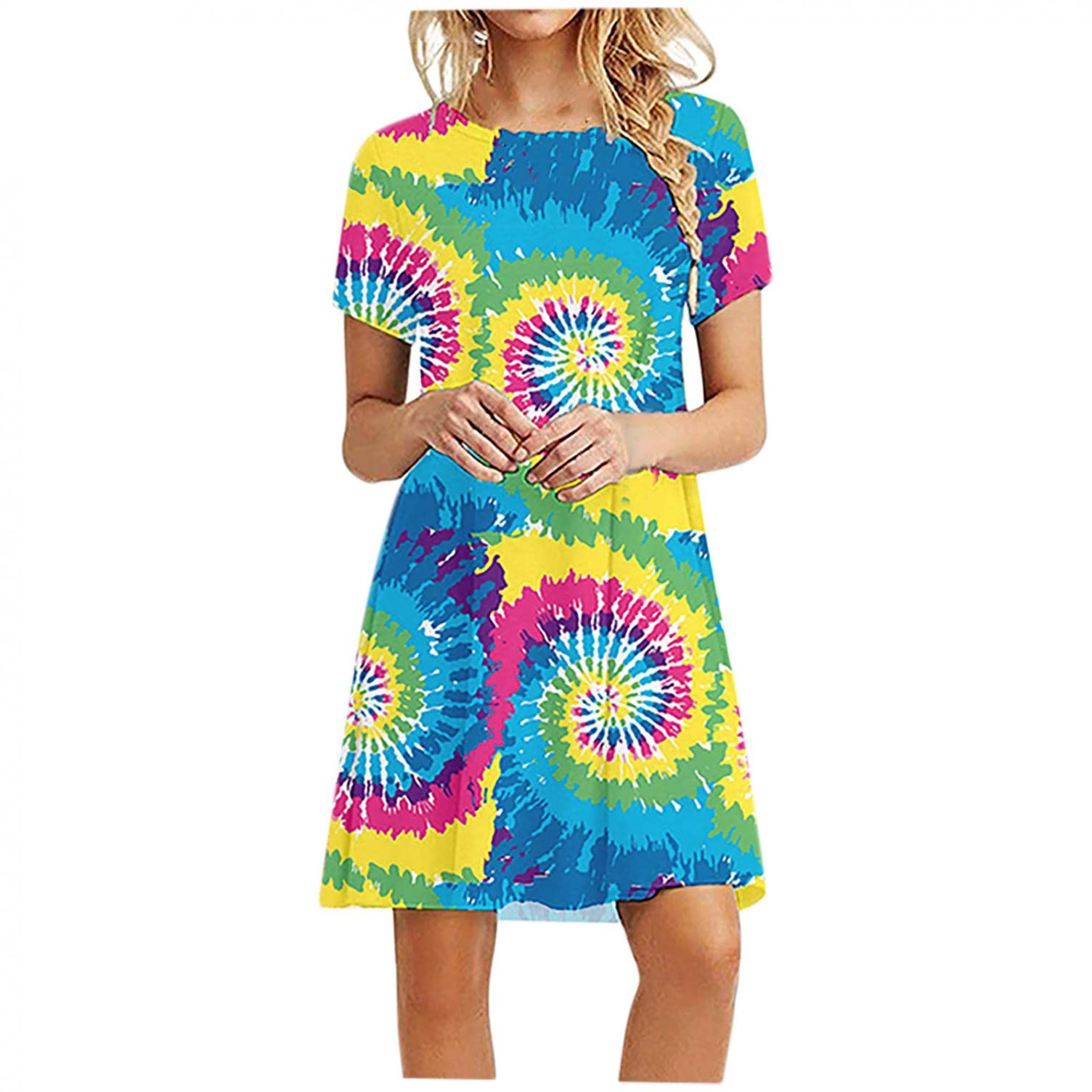 Women's Floral Print Spring Dress - Crewneck Short Sleeve Knee-Length Casual Pencil Dress | Perfect for Office Wear, Date Night & Summer Outings