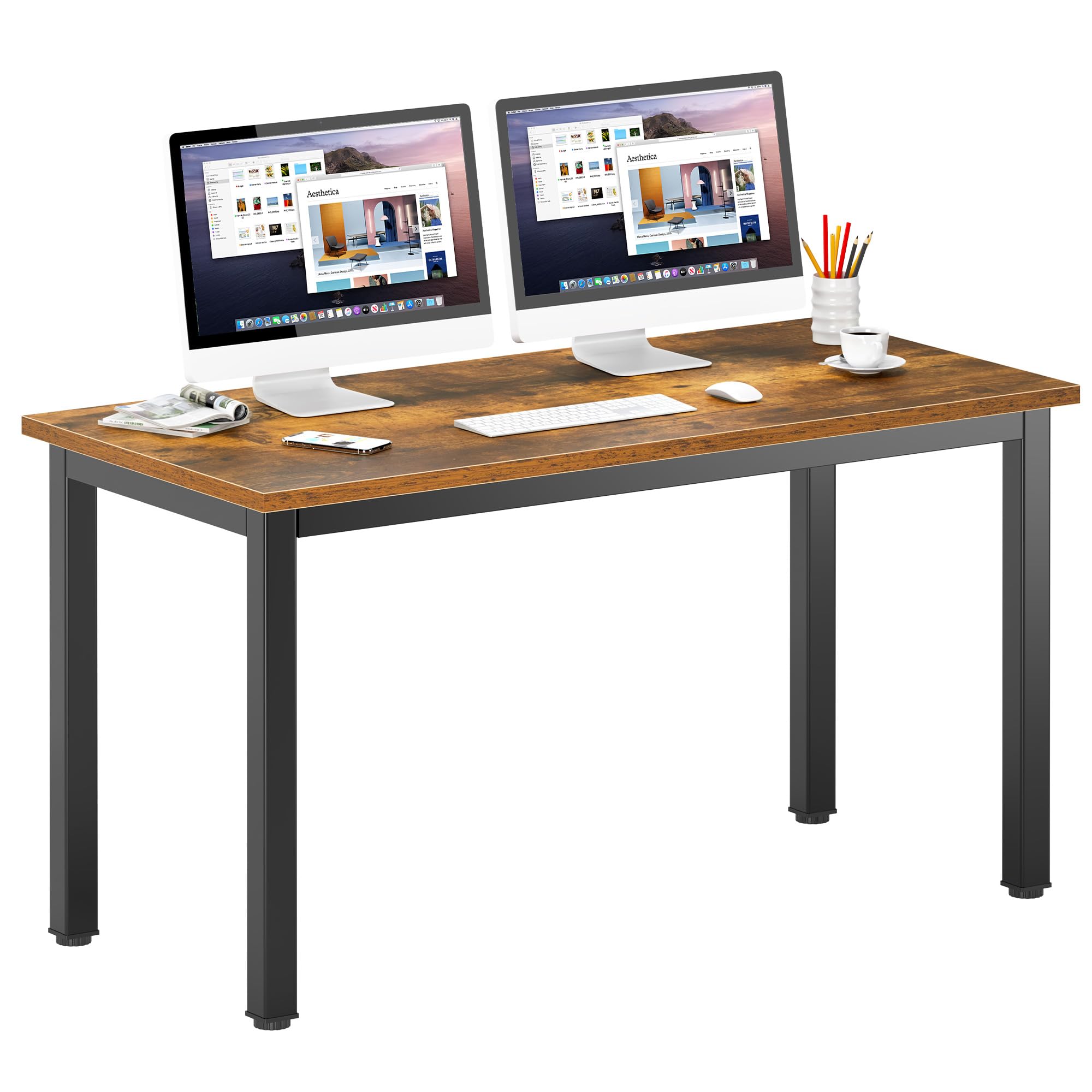 DlandHome 55 Inch Computer Desk - Home Office Desk, Writing Desk, Study Table, Gaming Desk with Workstation - Retro Style for Small Spaces, Dorm Rooms & Home Offices
