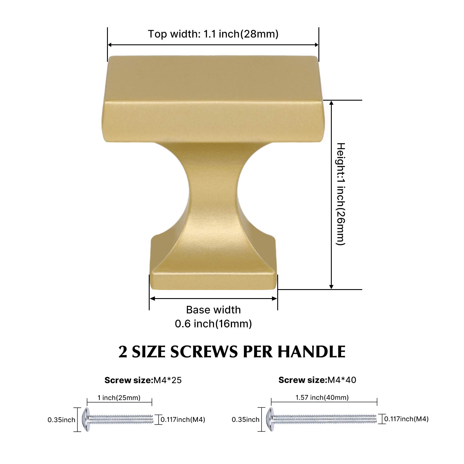 20 Pack Brushed Brass Cabinet Knobs - Square Gold Dresser Drawer Pulls, Zinc Alloy Kitchen Cabinet Hardware for Bedroom, Bathroom & Home Decor