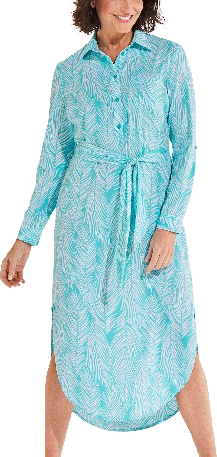 Coolibar UPF 50+ Women's Prado Shirt Dress - Sun Protective Beach Cover Up, Lightweight Long Sleeve Travel Dress for Summer Vacation & Outdoor Activities