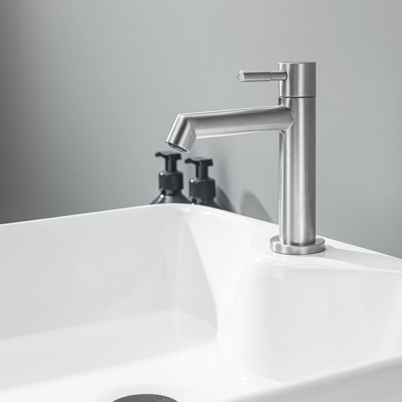 Cold Water Bathroom Faucet with Supply Hose - 304 Stainless Steel Single Handle Sink Faucet, Removable Aerator, Brushed Finish - Perfect for Guest Toilets, Powder Rooms & Water-Saving Applications