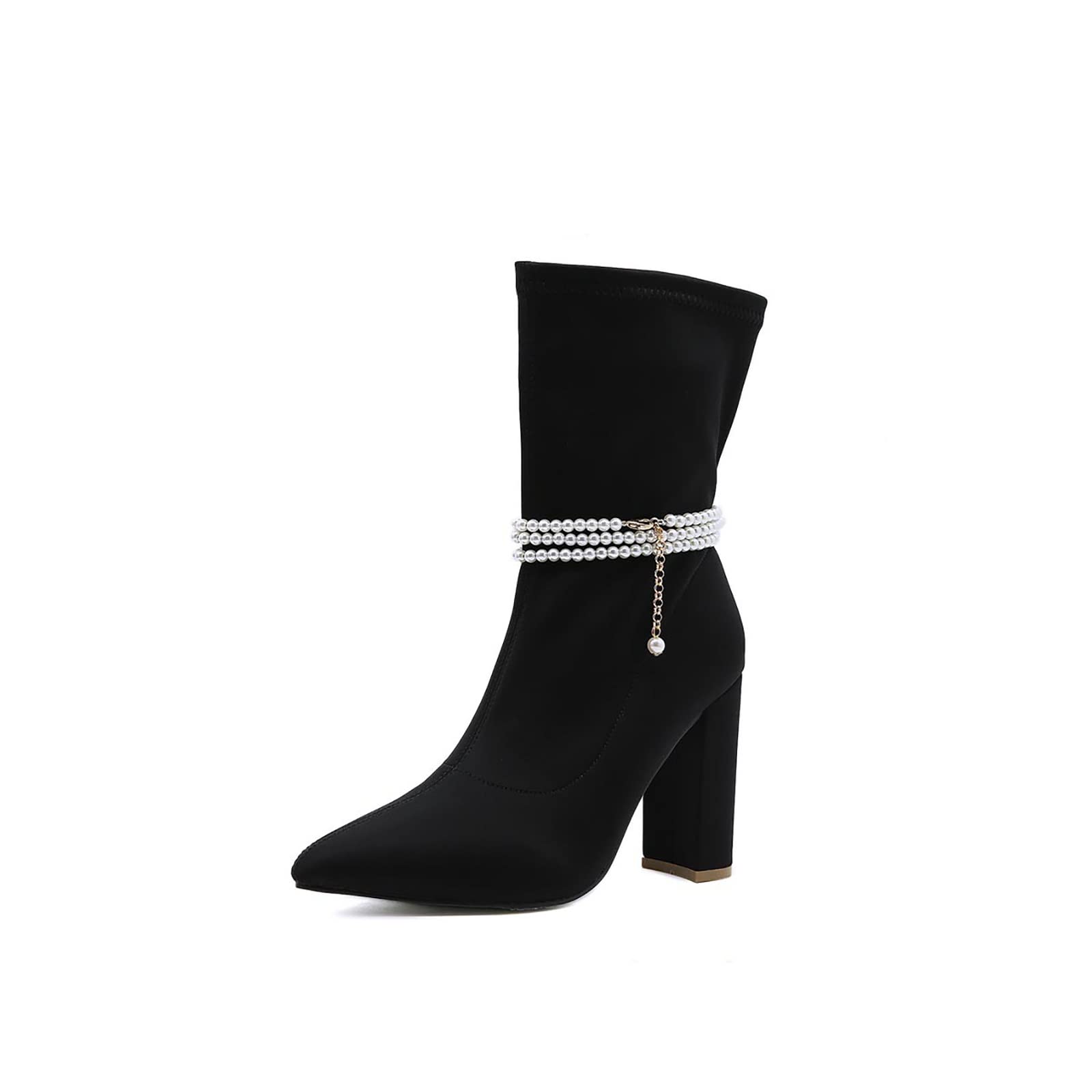 QAZX Women's Black Pearl Ankle Boots - Comfortable Ladies Shoes for All Occasions | Size 36 | Perfect for Office, Party & Everyday Wear