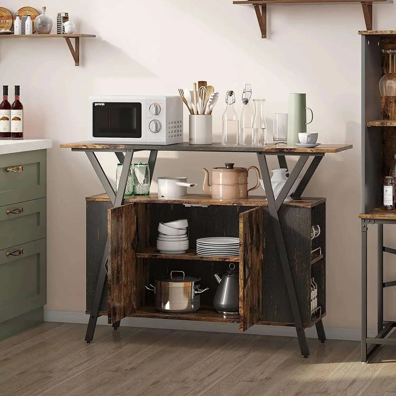 Bestier Small Kitchen Island with Storage Drawers - Portable Buffet Table for Small Spaces, Extra Countertop & Storage Solution for Apartments, Dorms, Studio Kitchens