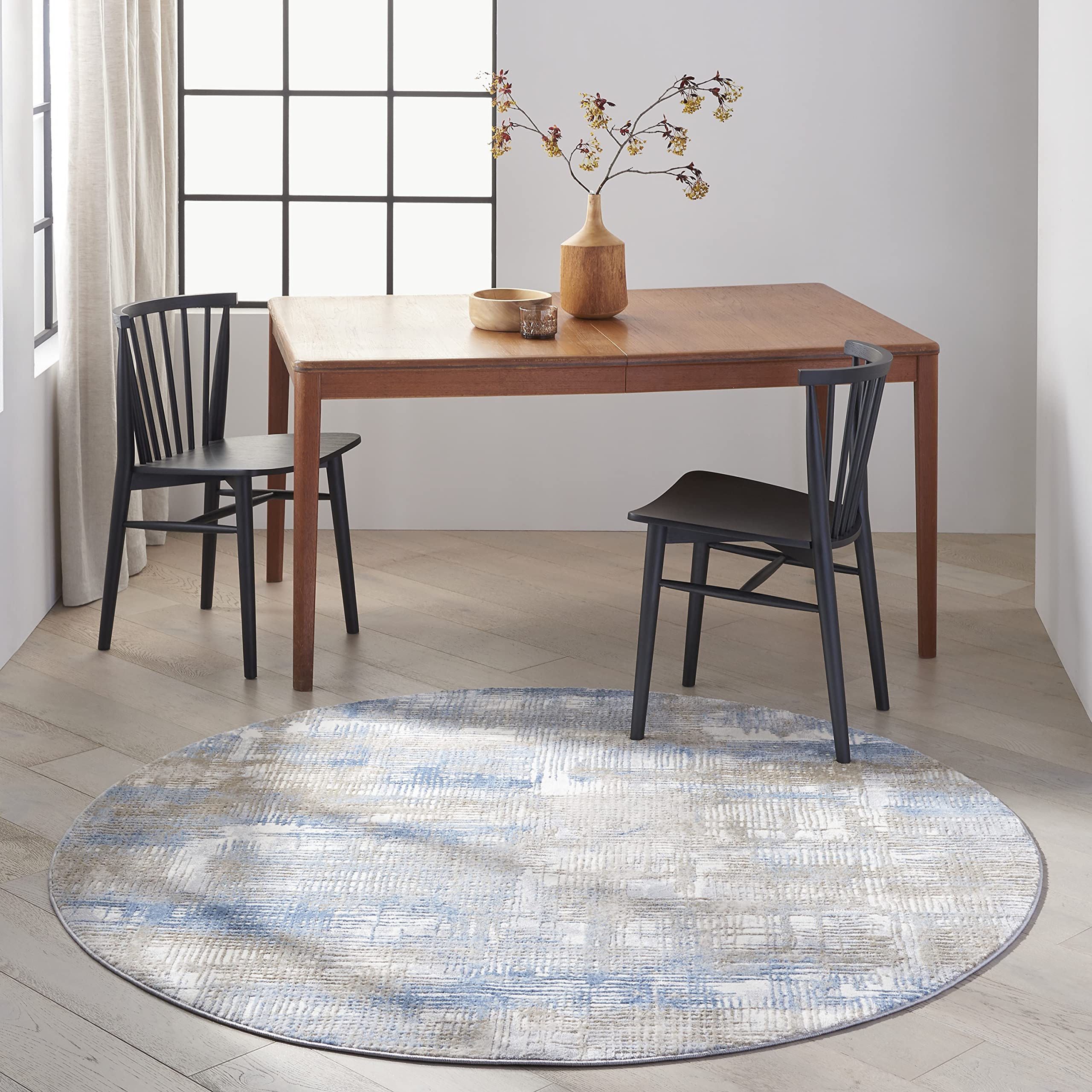 Calvin Klein Rush Blue/Beige 6' Round Area Rug - Modern Abstract Design, Easy to Clean, Non-Shedding - Perfect for Bedroom, Living Room, Dining Room & Kitchen Decor
