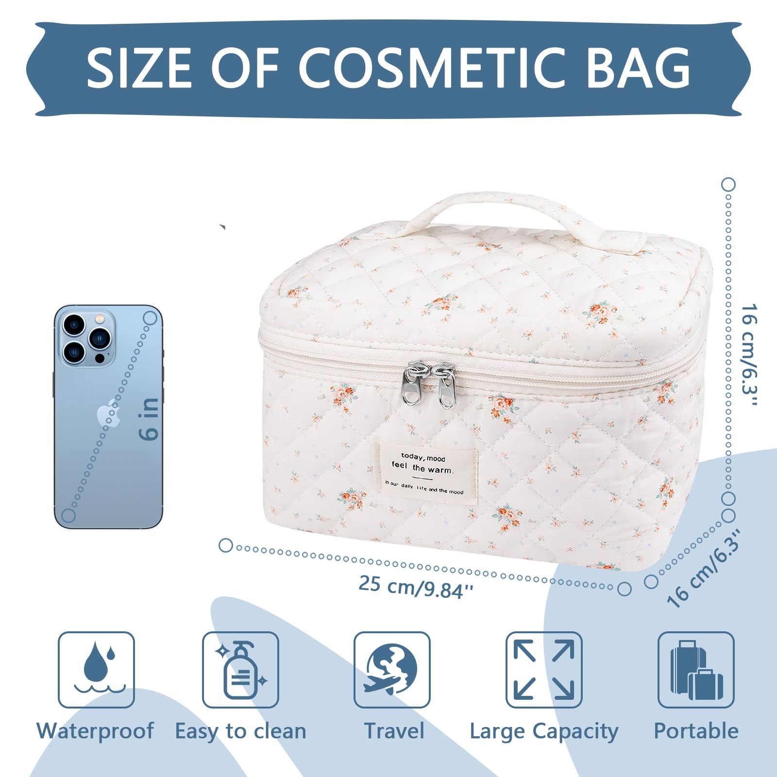 Large Makeup Bag for Women - Floral Coquette Aesthetic Cosmetic Organizer, Cute Travel Toiletry Bag with Rose Plaid Pattern | Perfect for Travel, Gym & Daily Beauty Storage