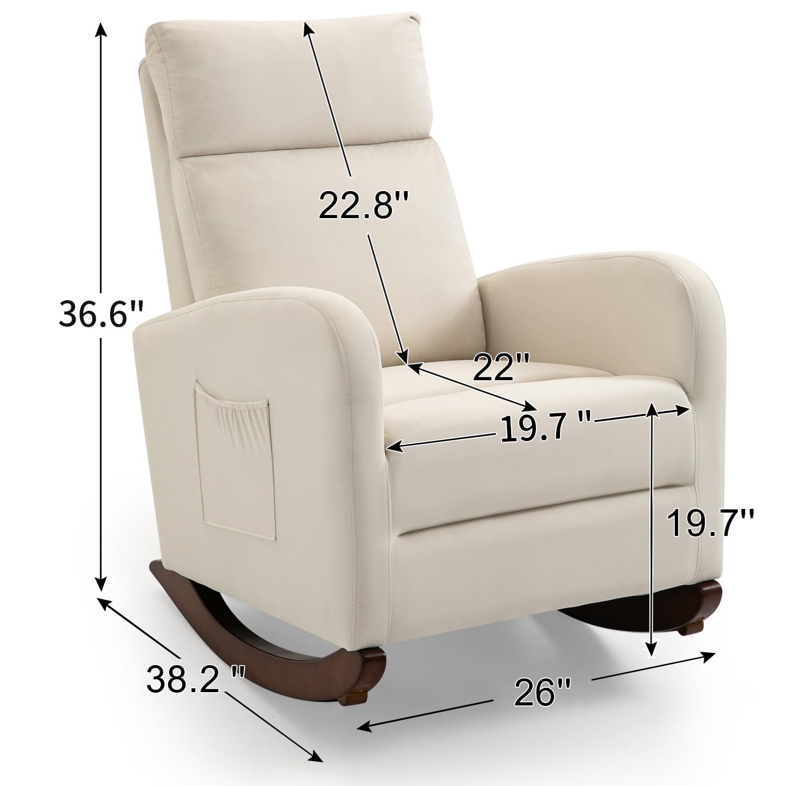 AVAWING Nursery Rocking Chair - Upholstered Glider Chair with Solid Wood Legs & Side Pockets - High Back Rocker for Living Room, Bedroom, Nursery (Beige) - Perfect for Breastfeeding, Reading & Relaxing
