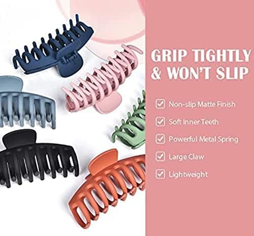4.3 Inch Large Claw Clips for Thick Hair - Matte Non-Slip Strong Hold Jumbo Hair Clips for Women with Long Thick Hair (6 Pack, Multicolor) - Perfect for Updos, Ponytails & Everyday Hairstyles