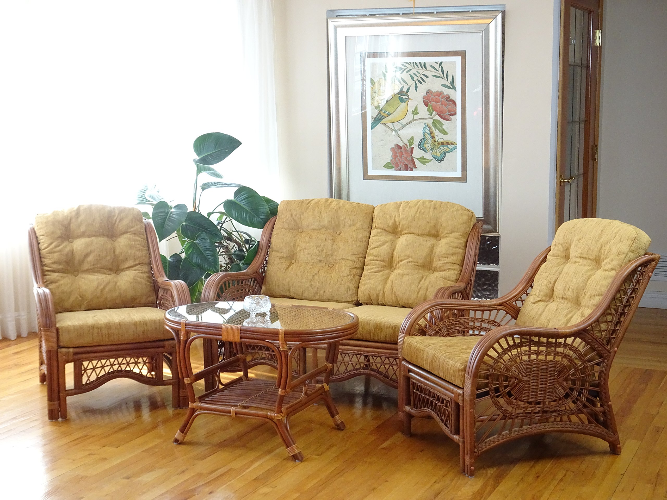 Lounge Malibu Armchair - Handmade Eco-Friendly Rattan Wicker Chair with Light Brown Cushion in Cognac Finish | Perfect for Patio, Living Room & Coastal Decor