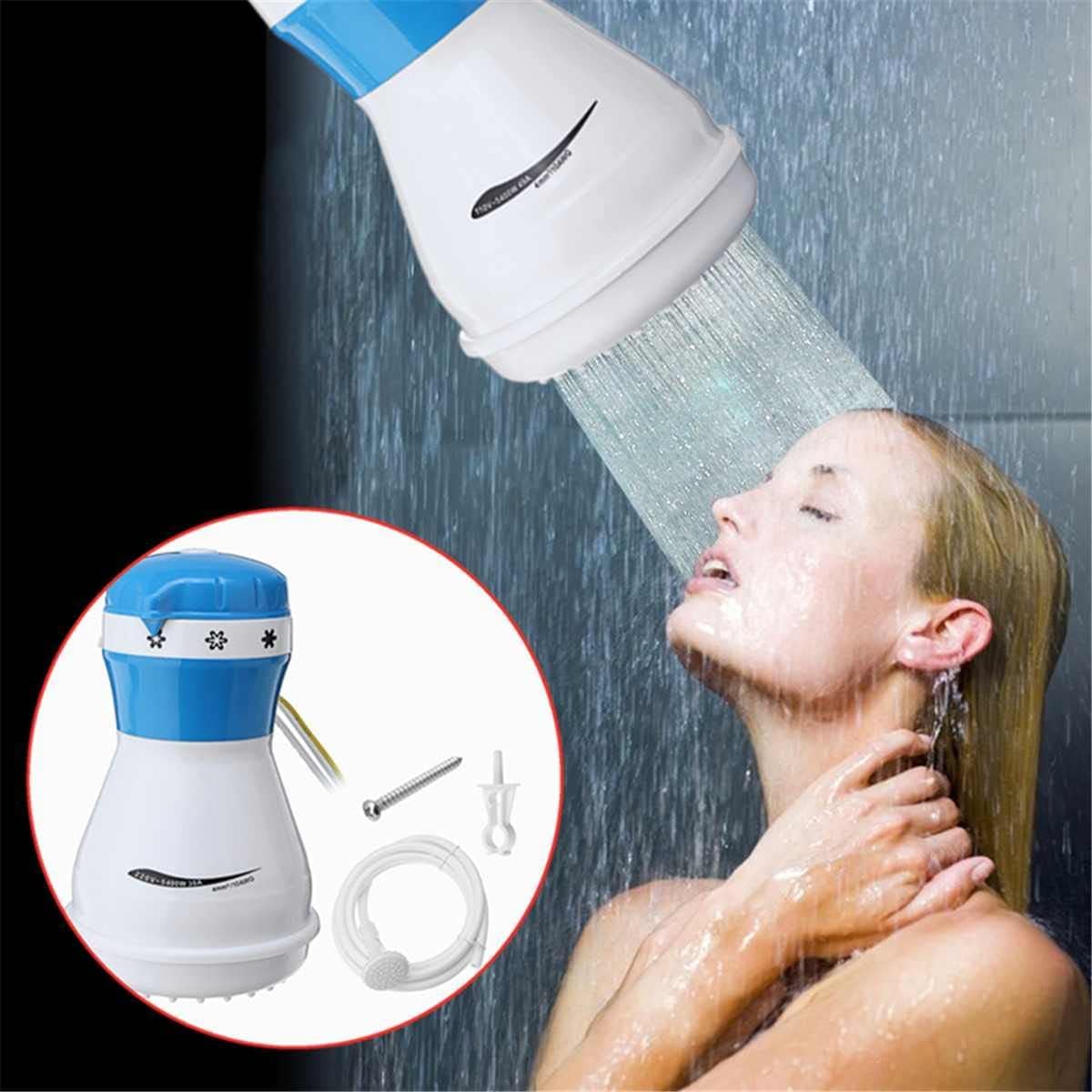 Instant Electric Shower Head Water Heater - Adjustable 3 Temperature Settings with Hose & Bracket (Blue) - Perfect for Bathroom, RV, Camping & Off-Grid Living