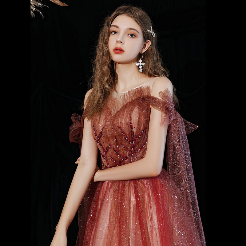 Elegant Burgundy A-Line Tulle Prom Dress - Shiny Formal Evening Gown for Homecoming & Special Occasions | Perfect for Prom Night, Wedding Guest & Black Tie Events