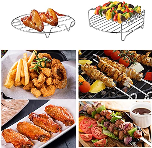 XL Air Fryer Rack Set of 2 - Double Layer Stackable Metal Holder with Skewers - Perfect for Cooking Chicken Wings, Vegetables & More in Air Fryer Oven