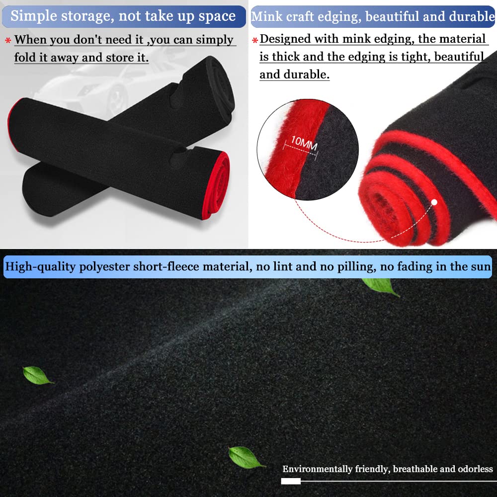 Custom Fit Dashboard Cover Mat for 2014-2017 Honda Accord - Anti-Slip Center Console Protector with Red Edge Trim | Perfect for Sun Protection & Interior Decoration