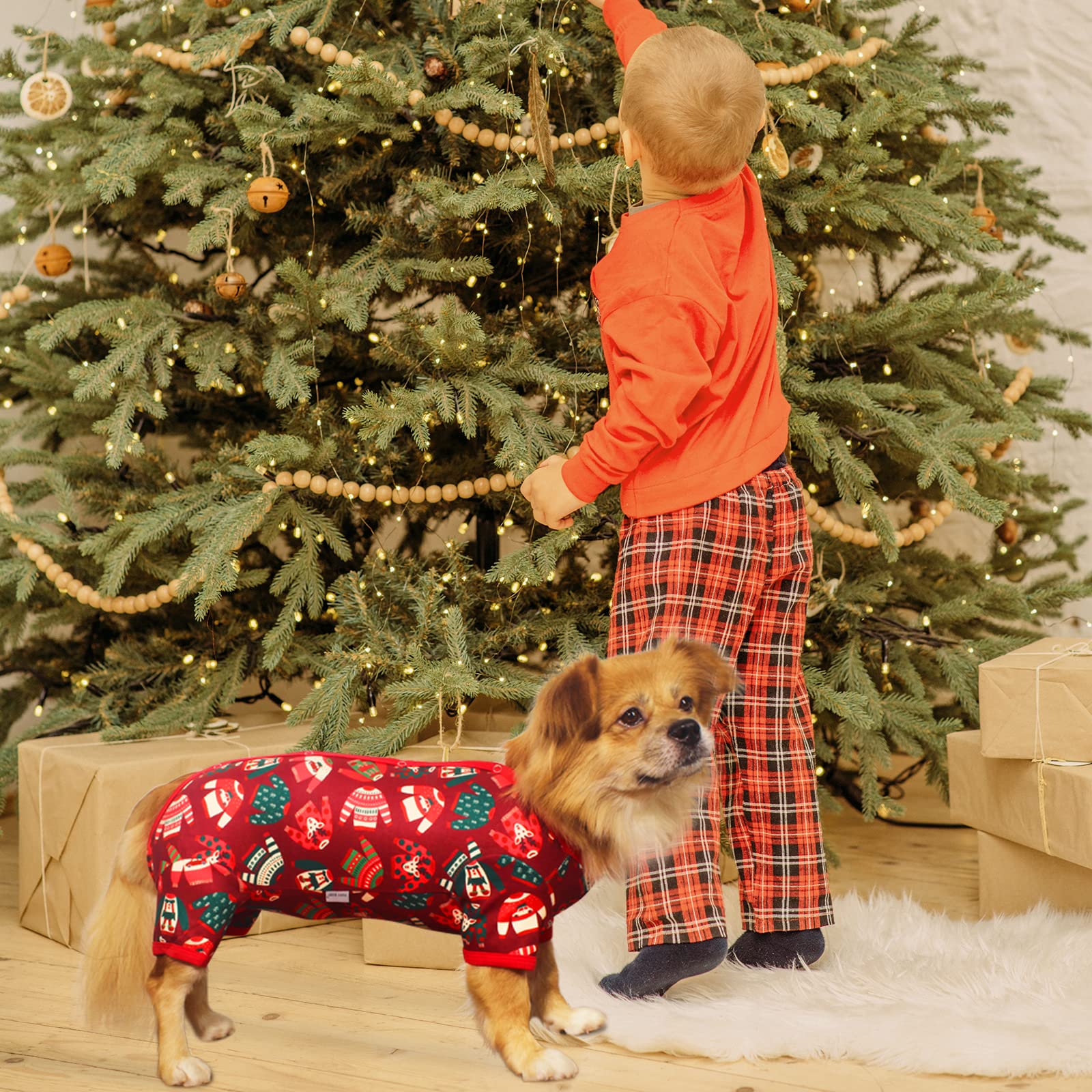 TONY HOBY Dog Pajamas for Small & Medium Dogs - Warm Winter Dog Shirts & Jumpsuit Pajamas (Red, Girl, XS) - Cozy Sleepwear for Cold Weather & Indoor Lounging