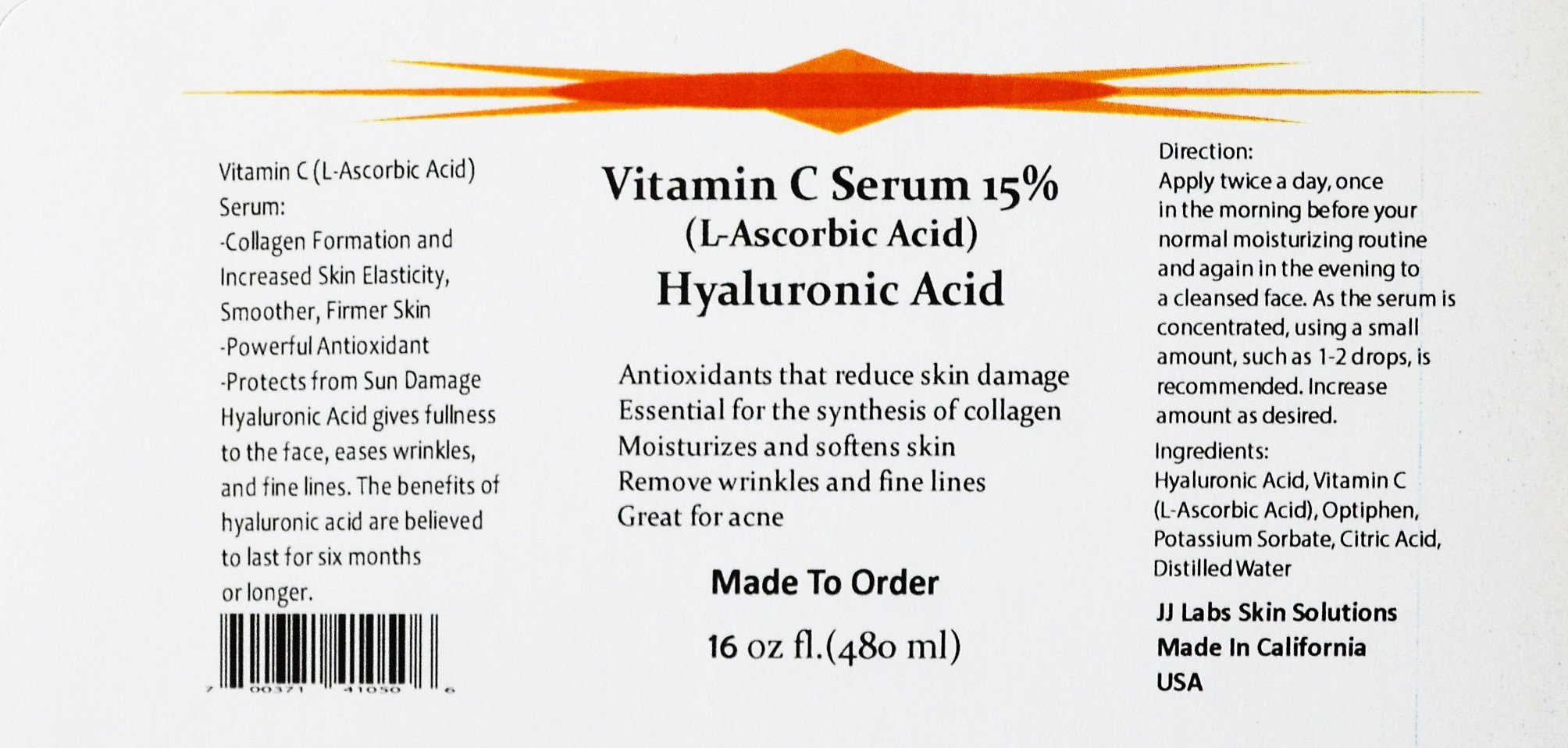 15% Vitamin C Serum with L-Ascorbic Acid & Hyaluronic Acid - Anti-Aging Face Treatment for Brightening & Hydration - 16oz Bottle for Daily Skincare Routine