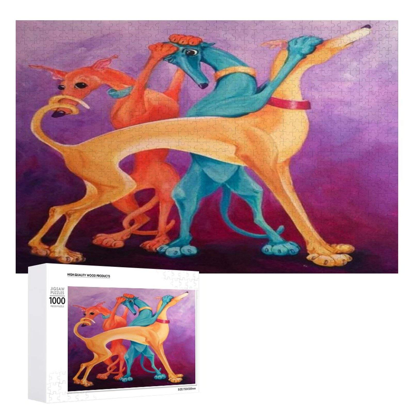 Premium 1000-Piece Jigsaw Puzzle for Adults - Playful Greyhounds Dog Breed Puzzle with Wooden Frame, 29.5x19.7 Inch Large Size, Vibrant Colors - Perfect for Family Game Night, Stress Relief & Home Decor