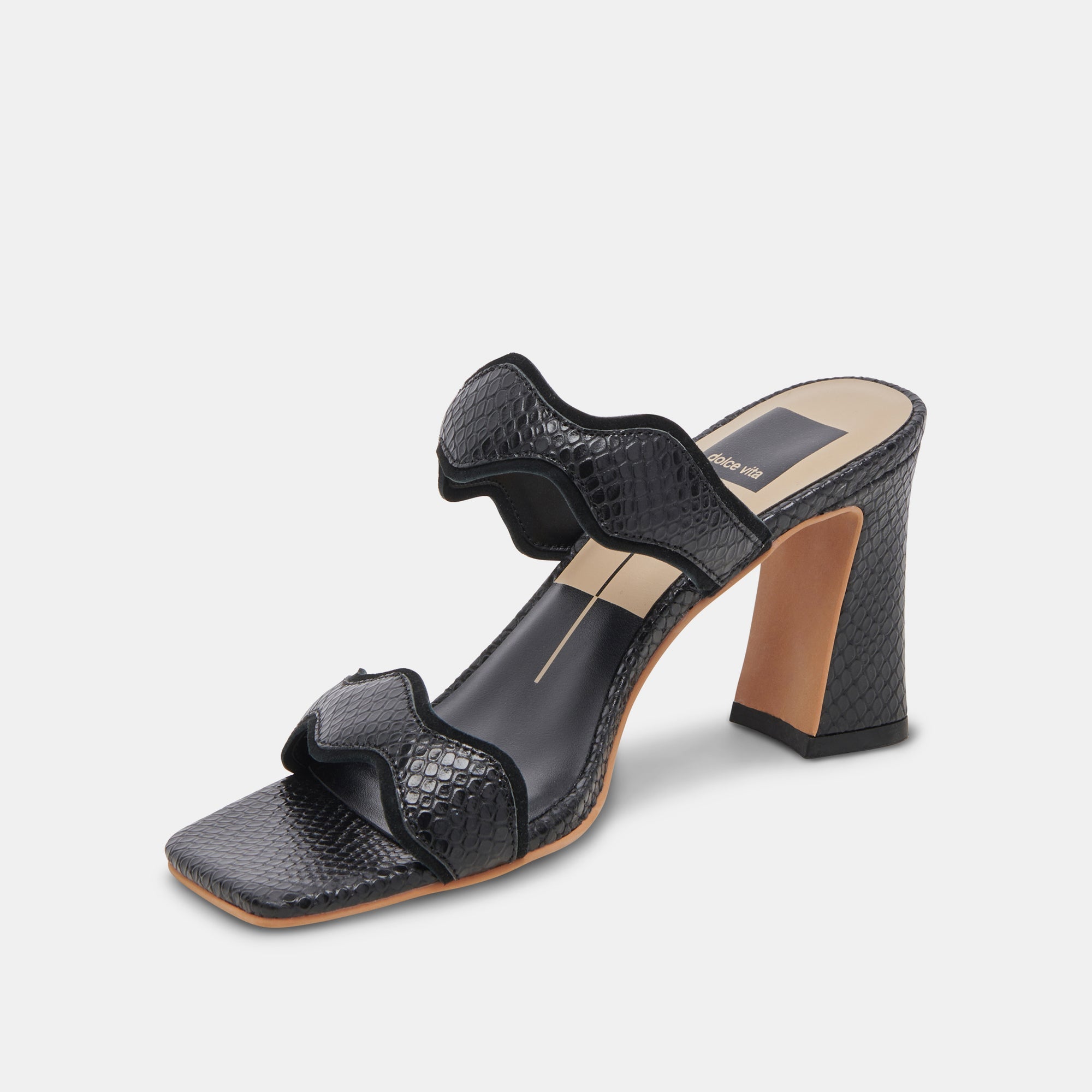 ILVA WIDE HEELS ONYX EMBOSSED LEATHER - Comfortable Women's Block Heel Shoes for Work, Party & Evening Out