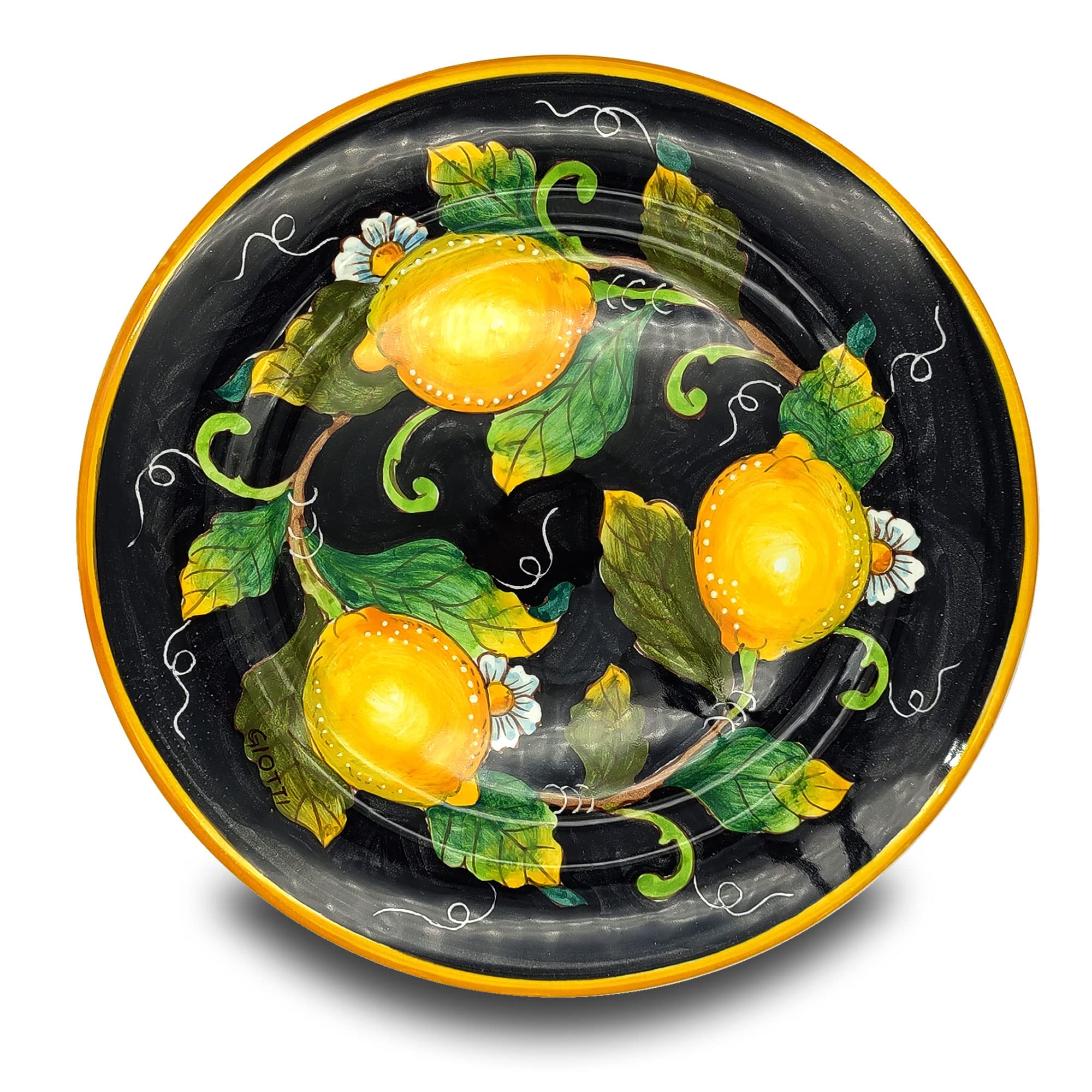 Italian Ceramic Dinnerware Set - Handmade Tuscan Pottery Made in Italy - Blue & Lemon Design Countryside Dishes for Home Decor - Perfect for Rustic Kitchen, Farmhouse Dining & Mediterranean Style Entertaining (Black)