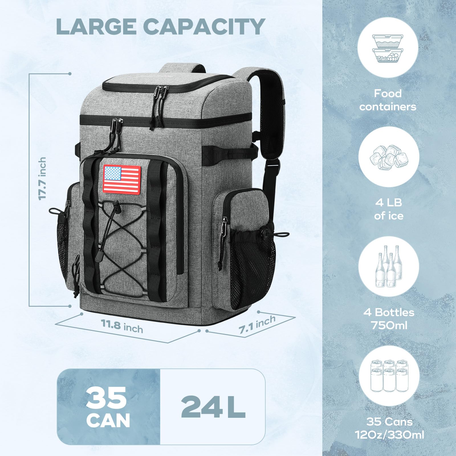**Maelstrom Backpack Cooler - 35 Can Insulated Cooler Bag, Soft Lightweight Leakproof & Waterproof, Keeps Drinks Hot/Cold for 16 Hours - Perfect for Camping, Beach, Picnics & Outdoor Adventures (Grey)**