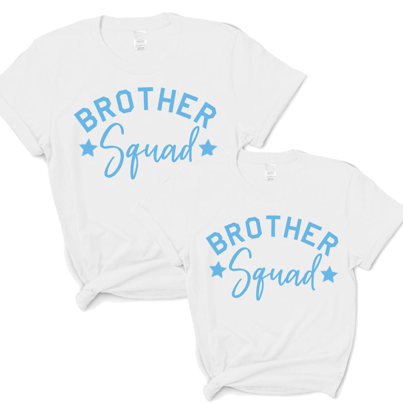 Brother Squad Star Graphic T-Shirt for Men - White & Sky Blue - Casual Wear, Street Style, Gifts for Friends