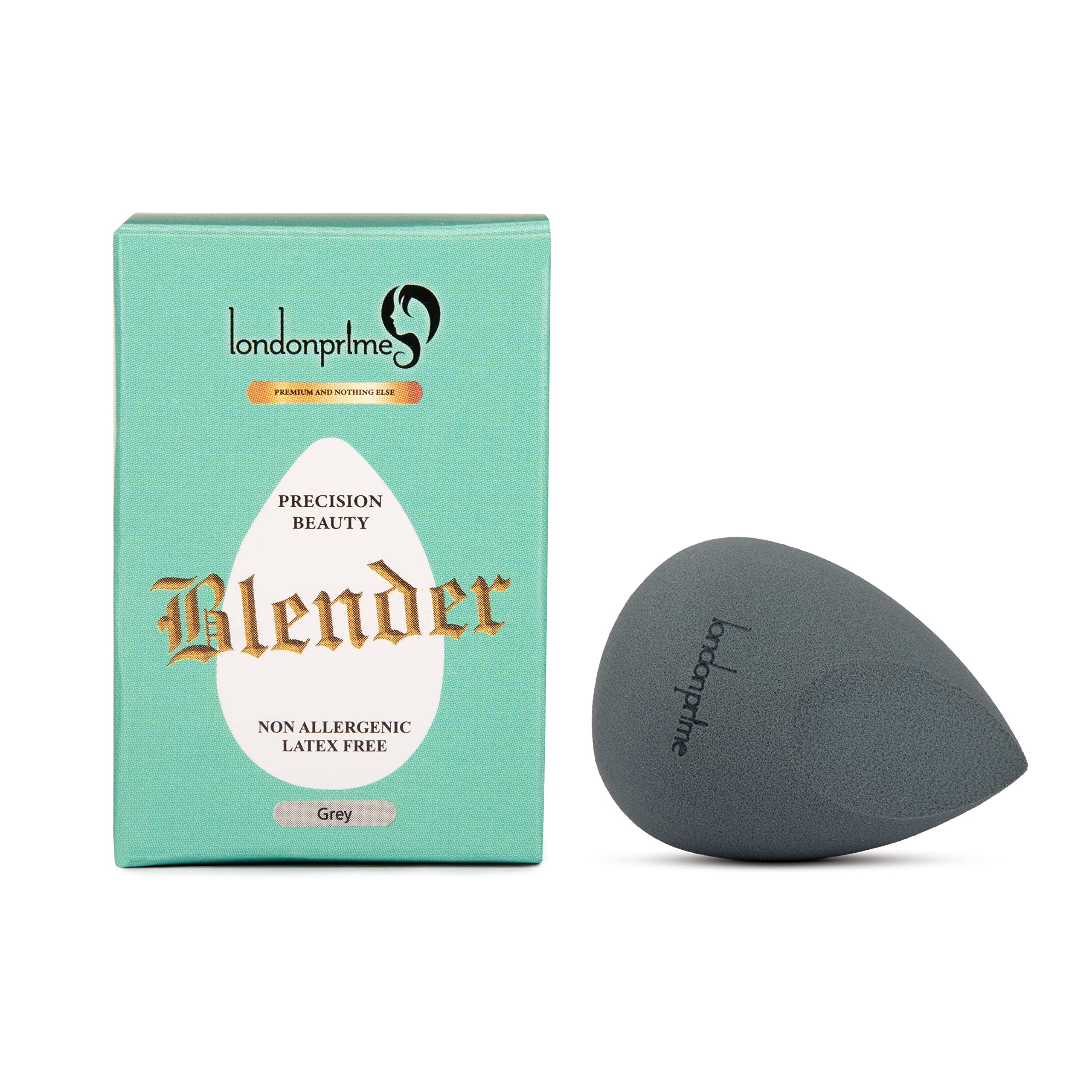 London Prime Precision Sponge Beauty Blender - Grey Makeup Sponge for Flawless Foundation & Concealer Application - Perfect for Liquid, Cream & Powder Cosmetics