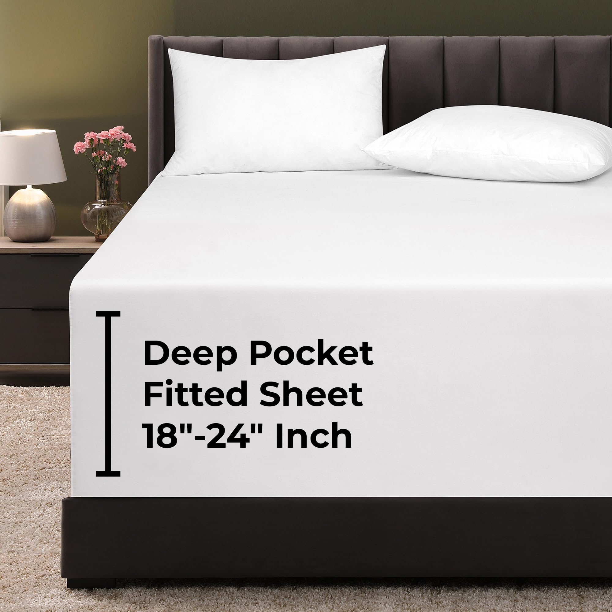 Royale Linens Queen Size Deep Pocket Fitted Sheet - 60x80 Inches White Elastic Bed Sheet for 18-24 Inch Mattress - Soft Breathable Cotton Blend - Perfect for Guest Rooms, Dorms & Luxury Hotels