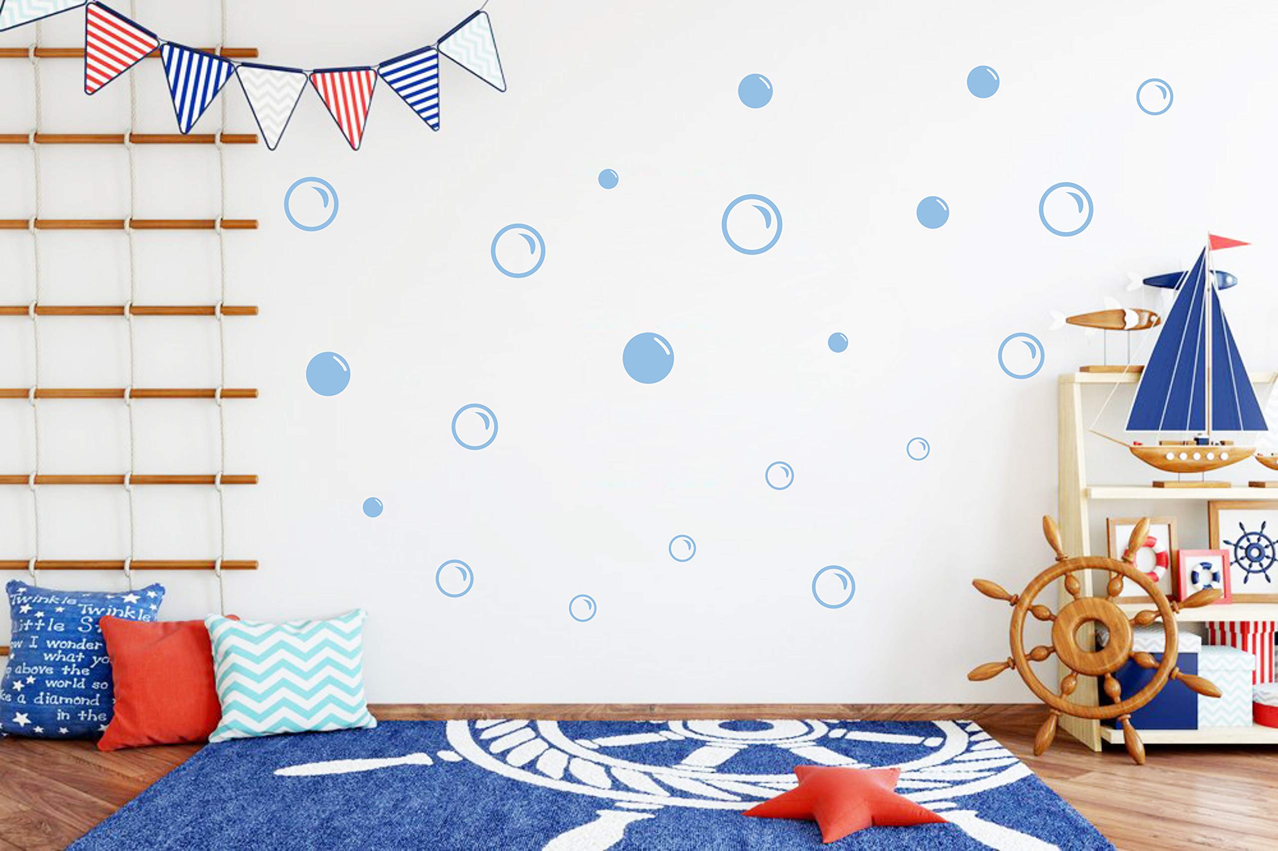 90 Large Light Blue Soap Bubble Wall Decals - Removable Vinyl Stickers for Bathroom, Bedroom & Nursery Decor - Waterproof Wall Art for Kids Rooms, Showers & Home Decor (A35)