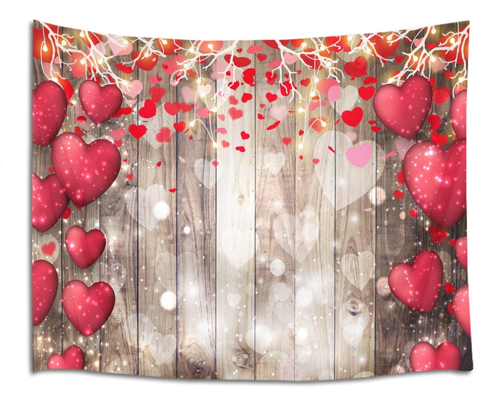 Vintage Rustic Wood Tapestry with Red Love Heart - Valentine's Day Wall Hanging Decor for Bedroom, Living Room, Dorm (60
