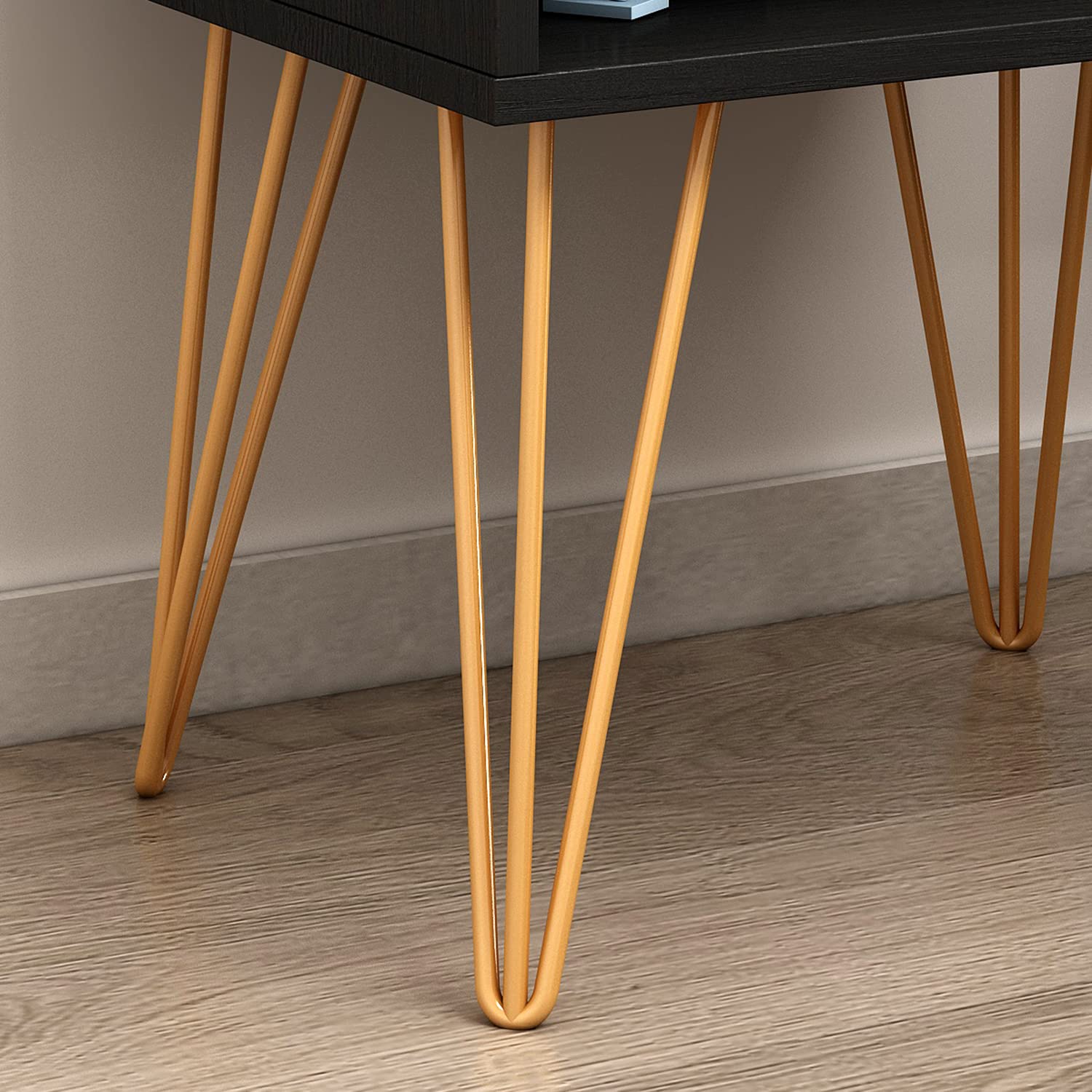Modern Nightstand Set of 2 with Drawer & Shelf - Minimalist Bedside Tables with Metal Legs for Bedroom or Living Room - Black End Tables for Small Spaces & Apartment Decor