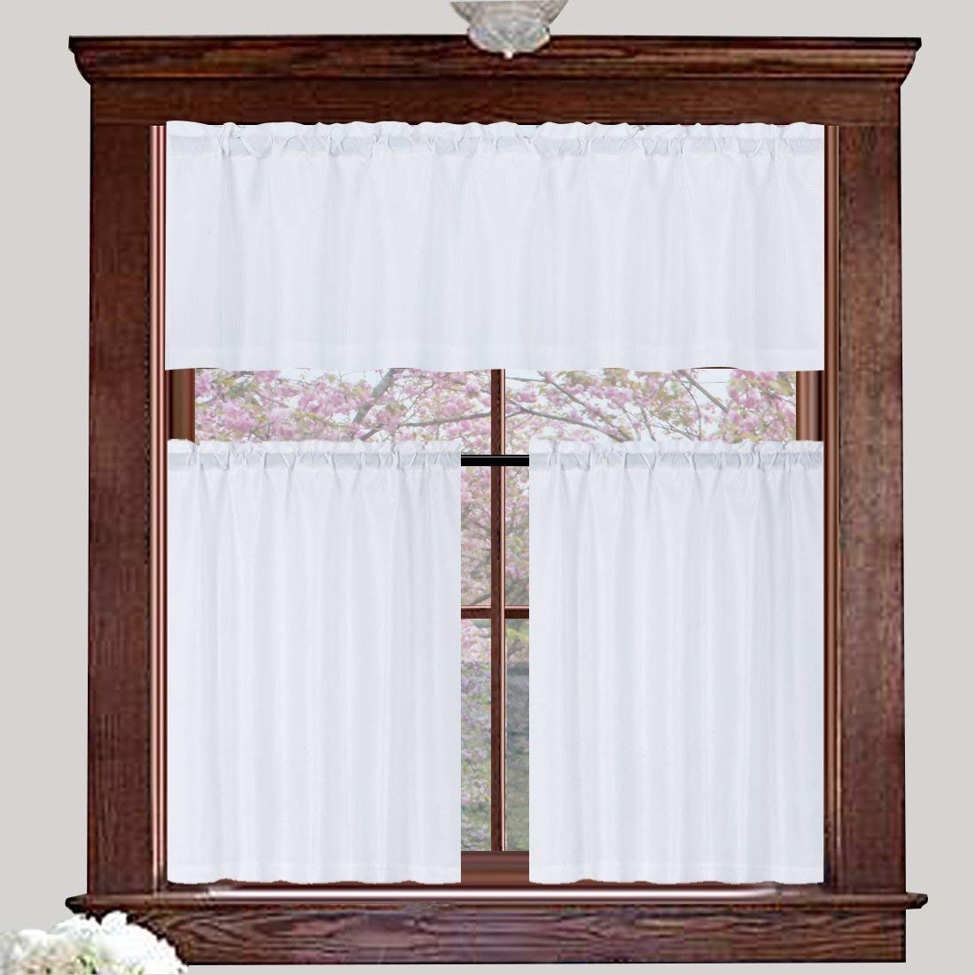 Valea Home Water Repellent Bathroom Window Valance and Curtains Set - Moisture Resistant Shower Curtain for Bath, Spa & Coastal Homes