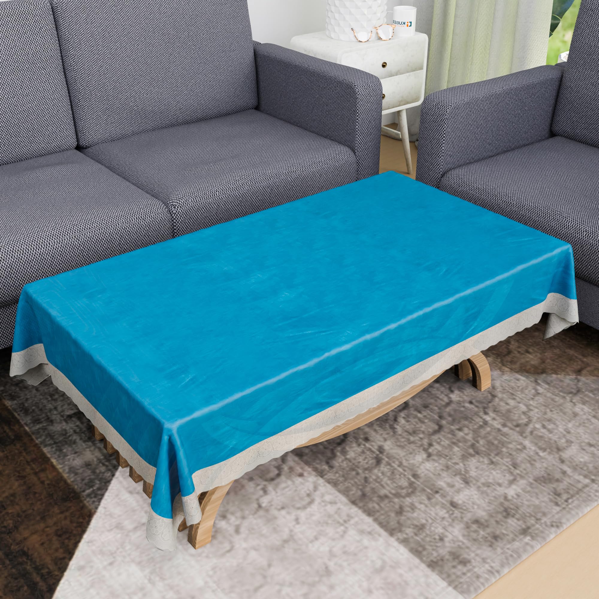 Kuber Industries 40x60 Inch PVC Table Cover - Waterproof Decorative Tablecloth for Kitchen, Dining, Tea Table | 4-Seater Self-Design Green Tabletop Protector | Perfect for Indoor & Outdoor Use, Parties, Daily Dining Protection