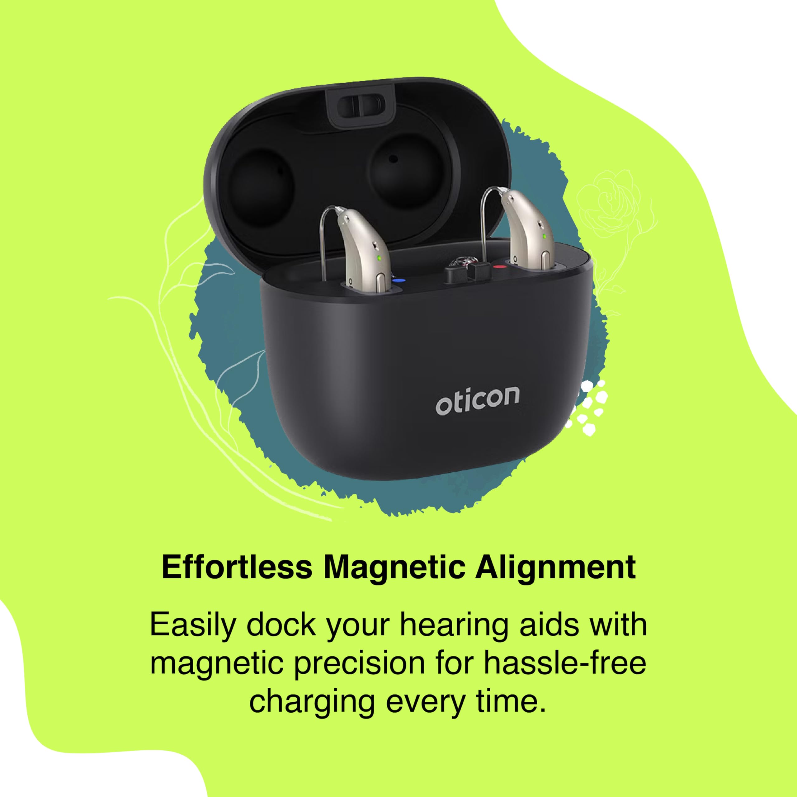Oticon Intent Smart Charger MiniRITE - Fast Magnetic Charging Dock for Oticon Intent Hearing Aids with LED Power Indicator | Portable Charging Station for Travel, Home & Office Use