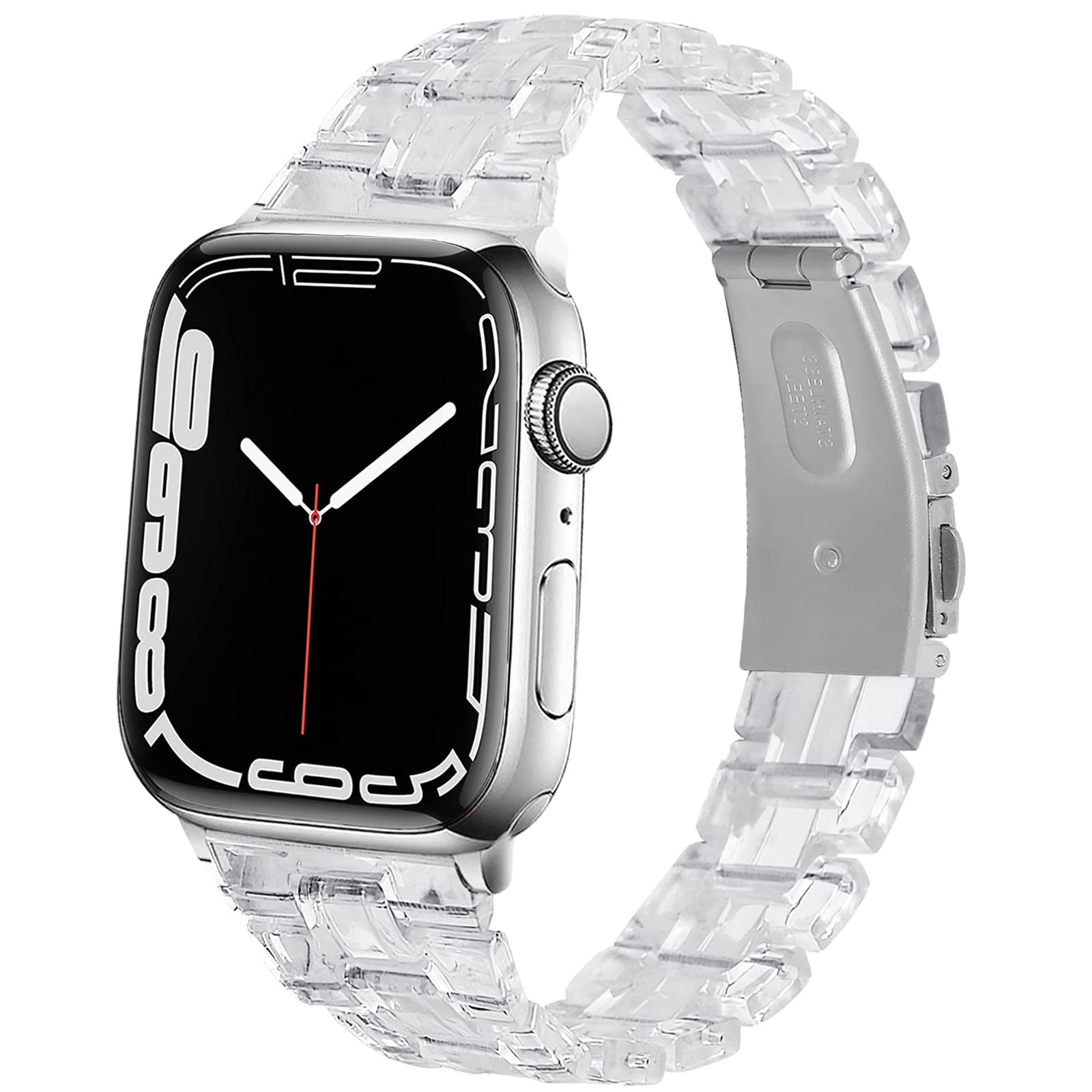 Miimall Compatible Apple Watch Band 38mm 40mm 41mm 42mm 44mm 45mm - Ultra Thin Lightweight Resin Strap with Stainless Steel Buckle for Apple Watch Series 8/7/SE/6/5/4/3/2/1 - Perfect for Workouts, Office Wear & Everyday Use (Transparent)
