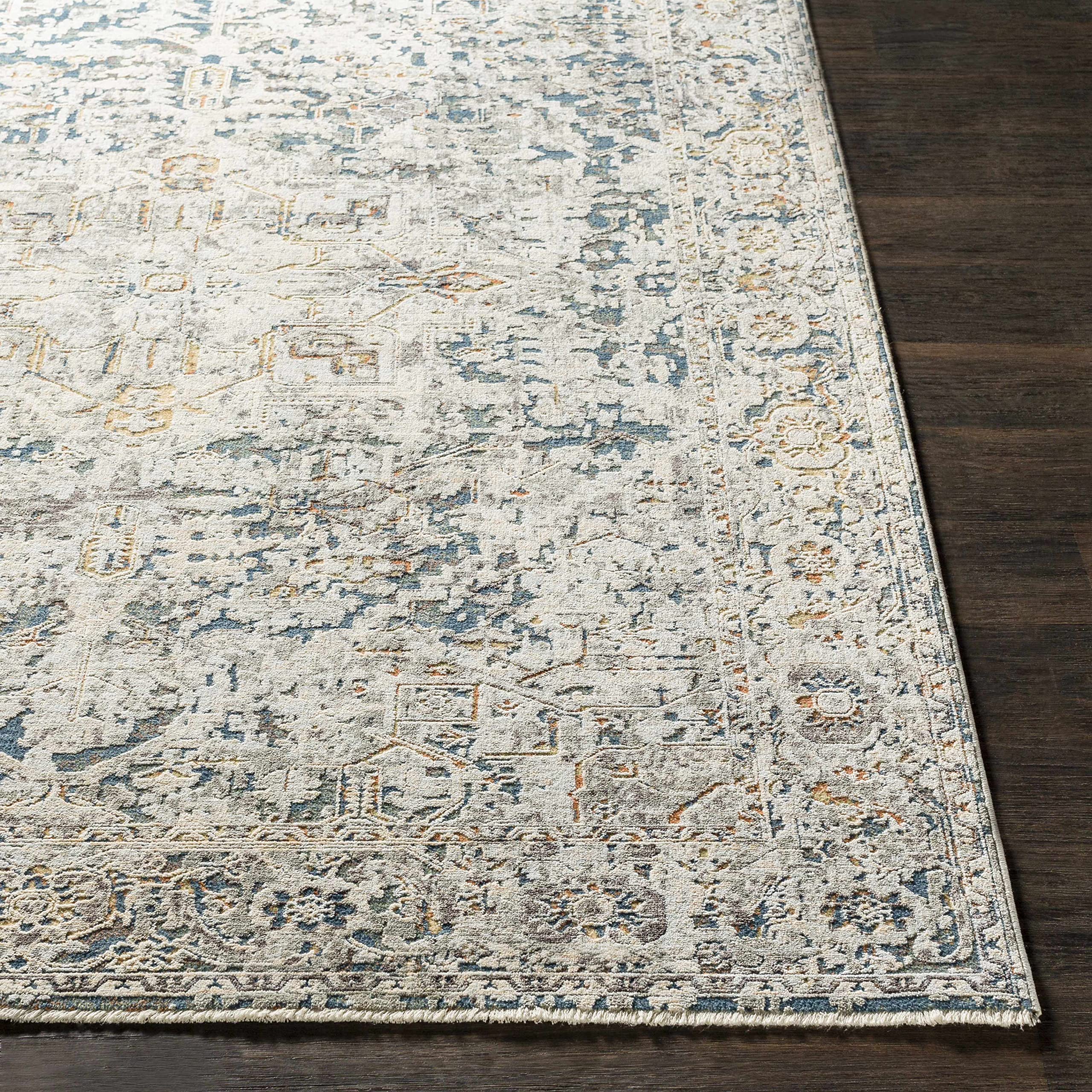 Premium Hauteloom Cuckfield Hallway & Kitchen Runner Rug - Updated Traditional Design in Gray, Blue, Green - 3'3