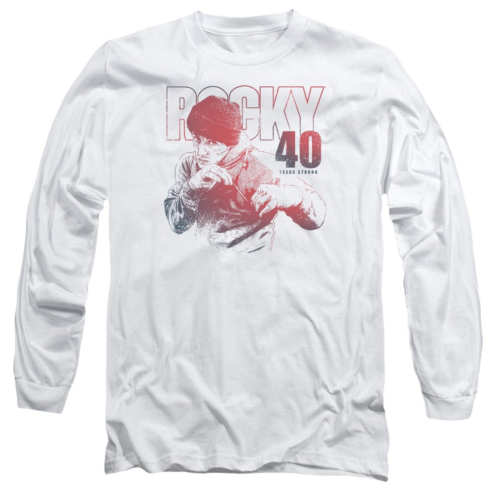 Rocky Long Sleeve T-Shirt - 40 Years Strong White Cotton Tee for Men | Casual Wear, Workout, Gym & Everyday Comfort