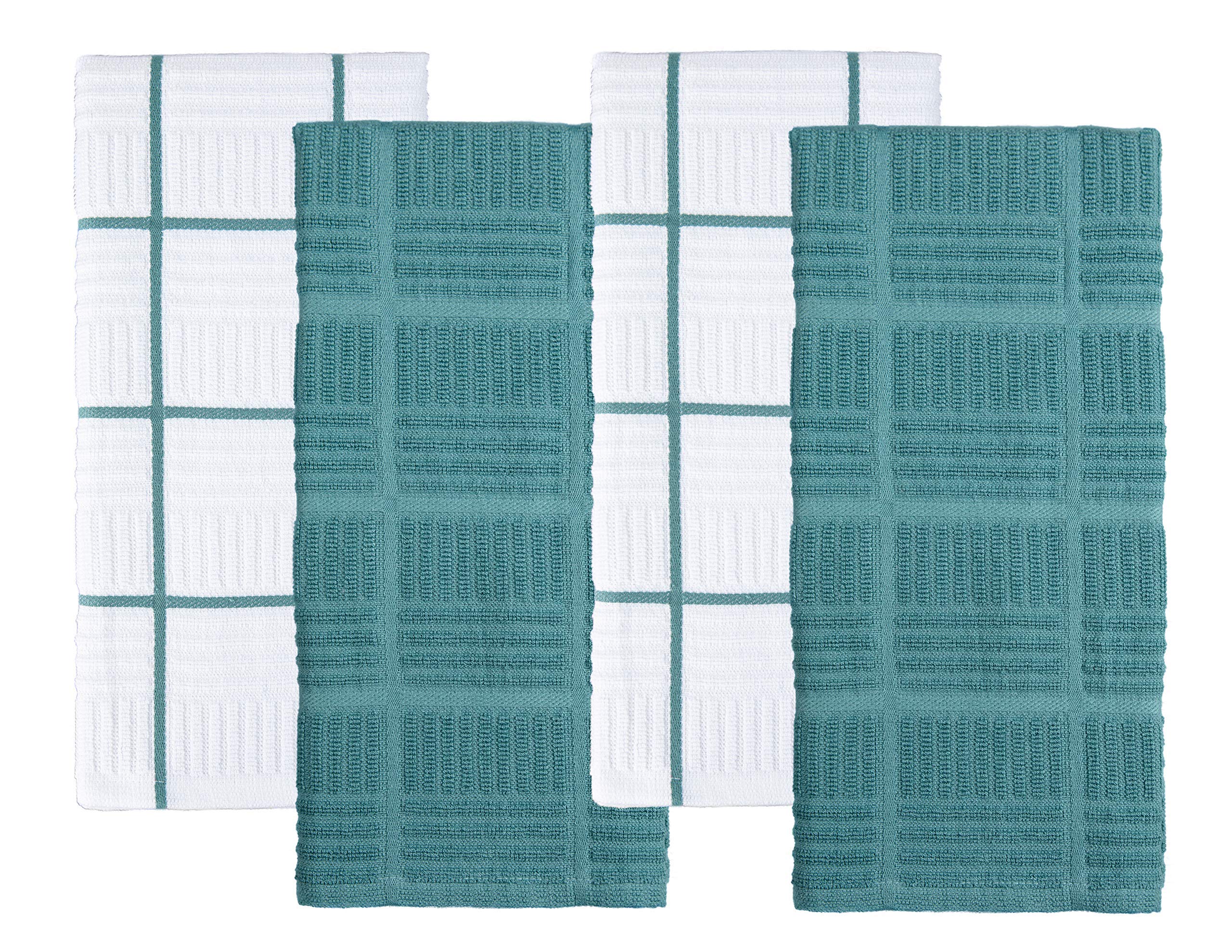 Premium 100% Cotton Kitchen Dish Towels Set of 4 - Blue & White Absorbent Hand & Tea Towels, Reusable Cleaning Cloths (28